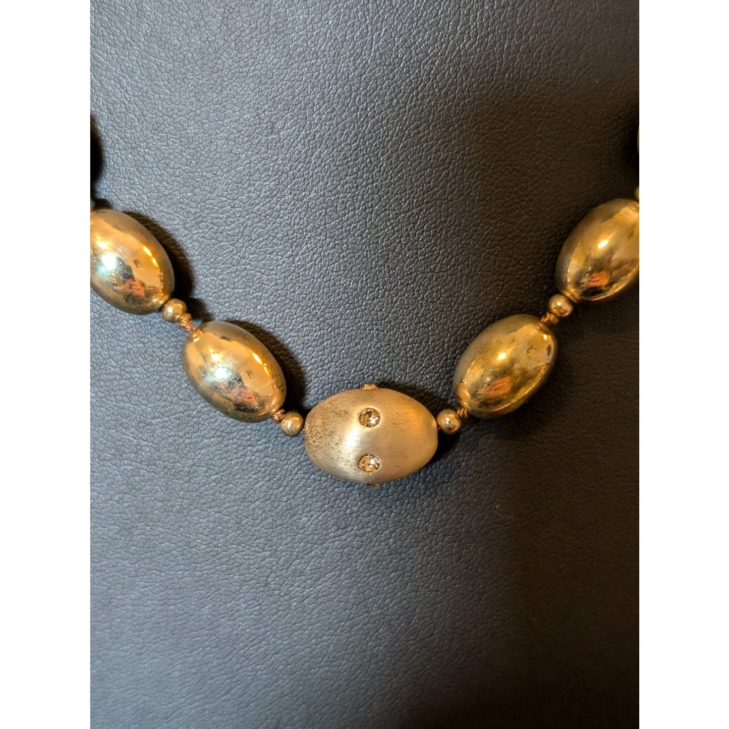 Polished Gold Tone & Crystal Brushed Gold Tone Beaded Necklace