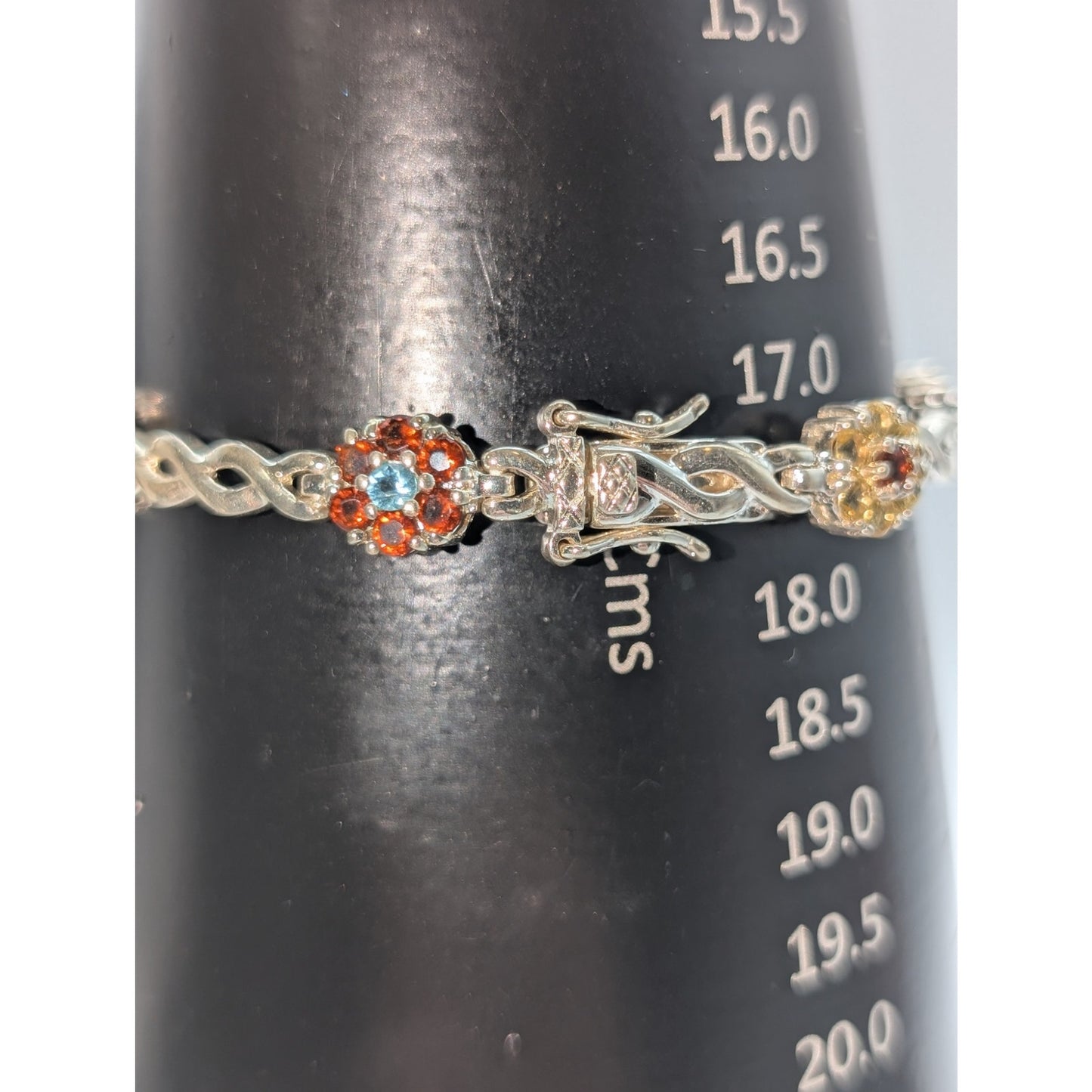 925 Sterling Multi-Color Crystal Flower Cross Over Chain Link Tennis Bracelet