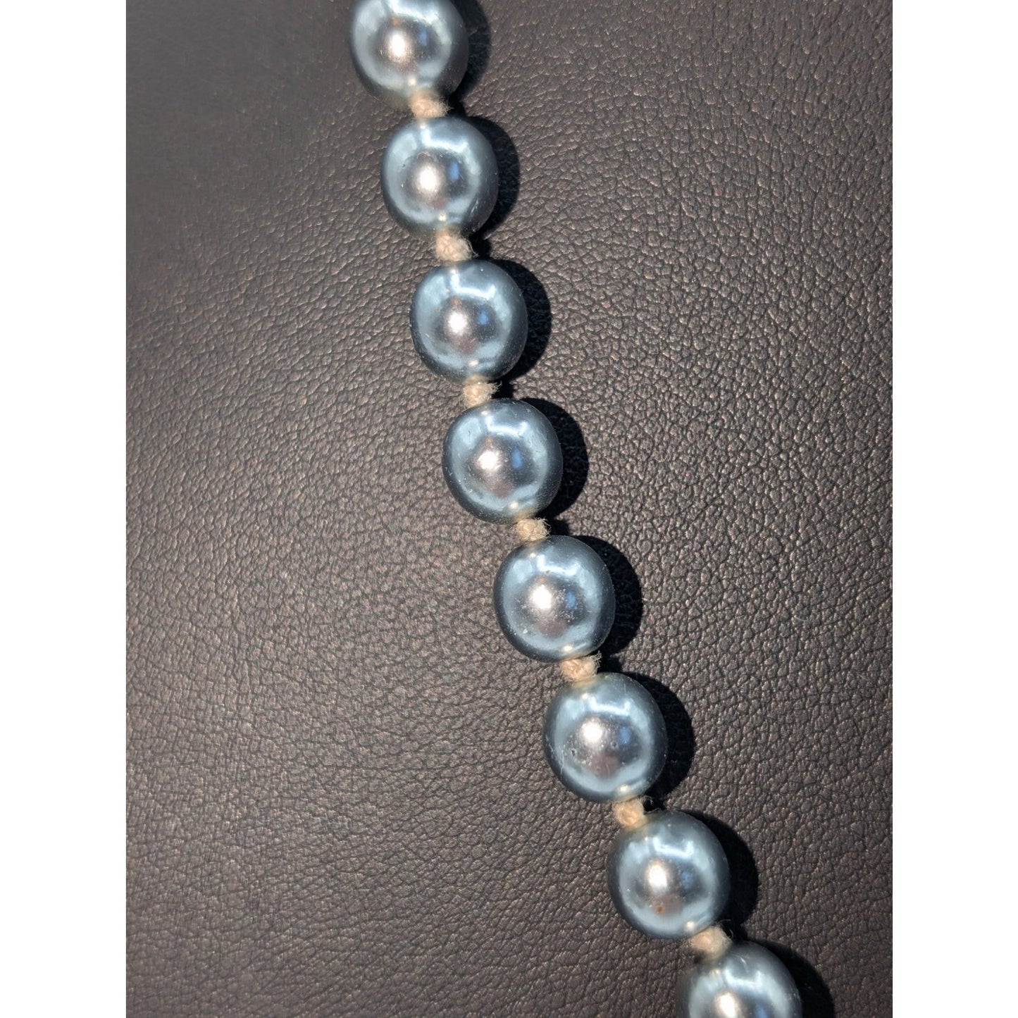 Knotted Silver 46" Long Strand Glass Faux Pearls