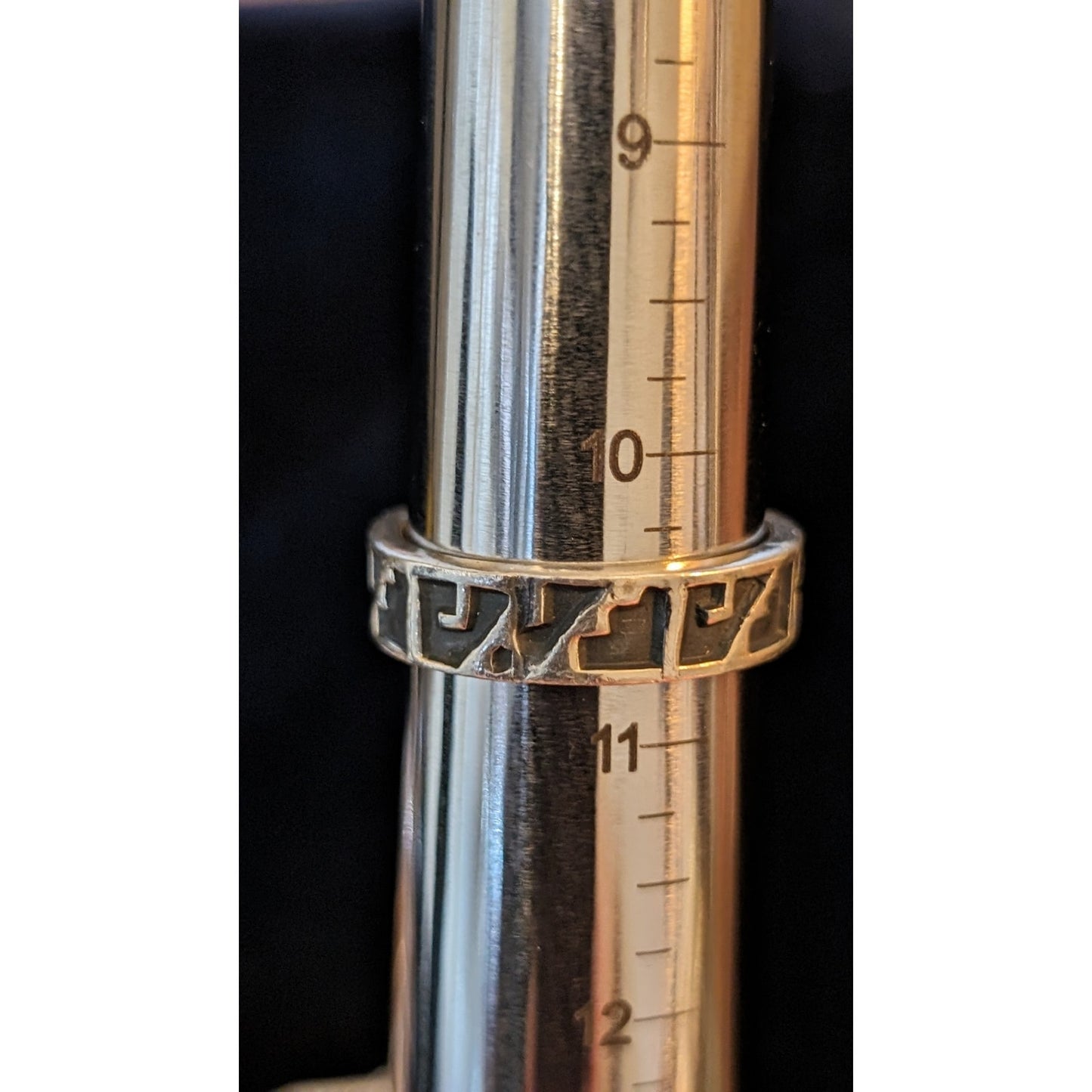 925 Mexico Sterling Silver Geometric Detail Motif Mens Ring Size 10.5