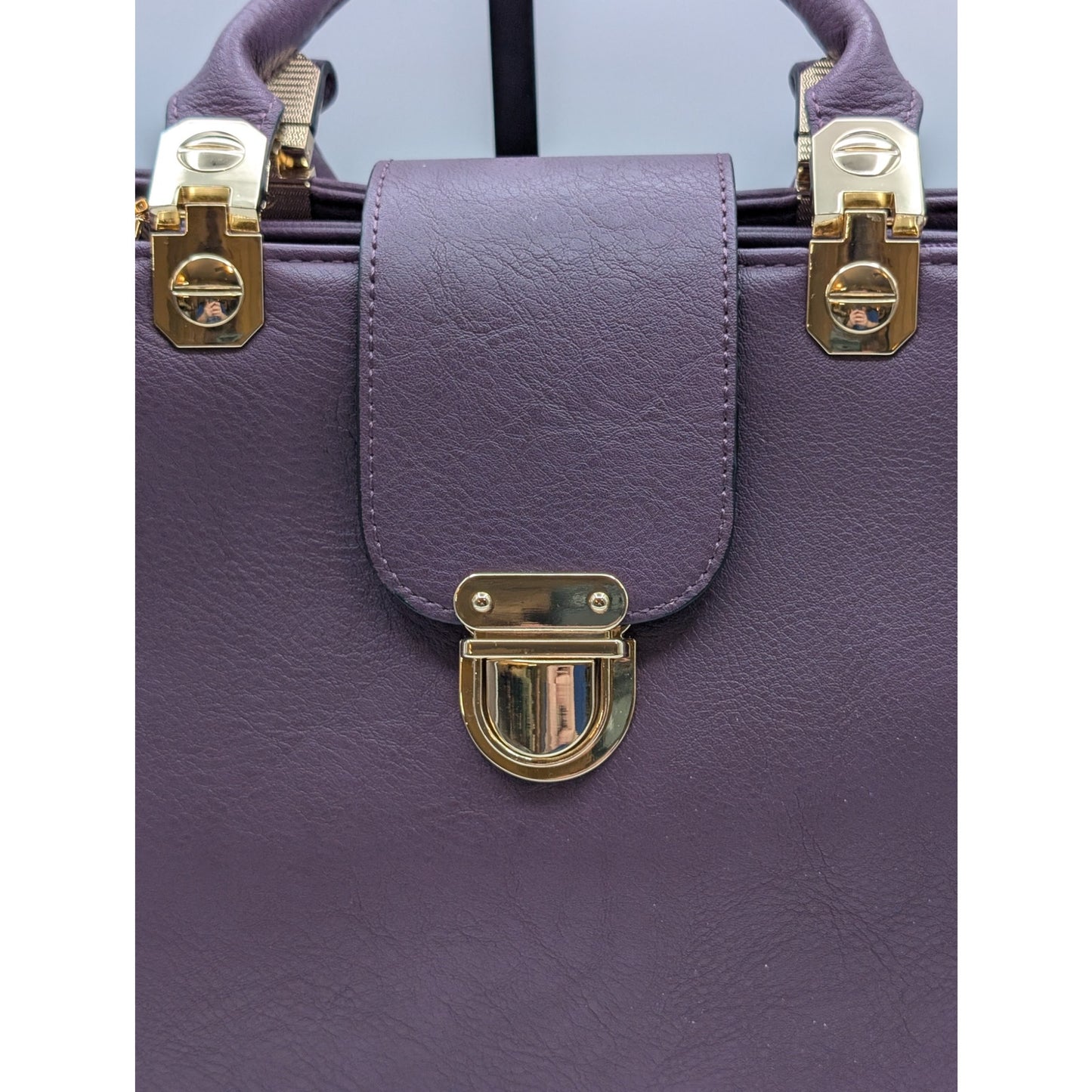 Dasein Purple Leather Gold Tone Metal Three Large Compartment Satchel Handbag