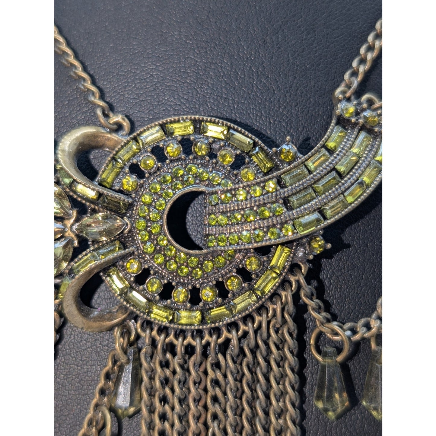 Plunder Design Art Nouveau Inspired Draped Green Rhinestone Chain Necklace