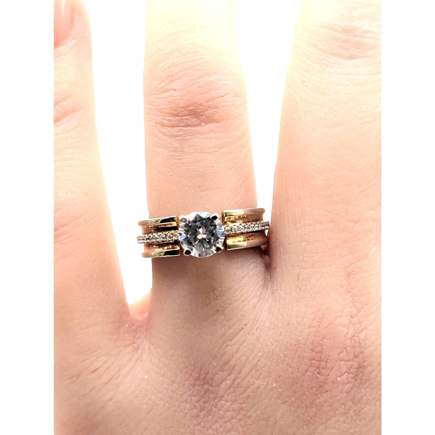925 Sterling & Vermeil Two Tone CZ Band Ring Size 7
