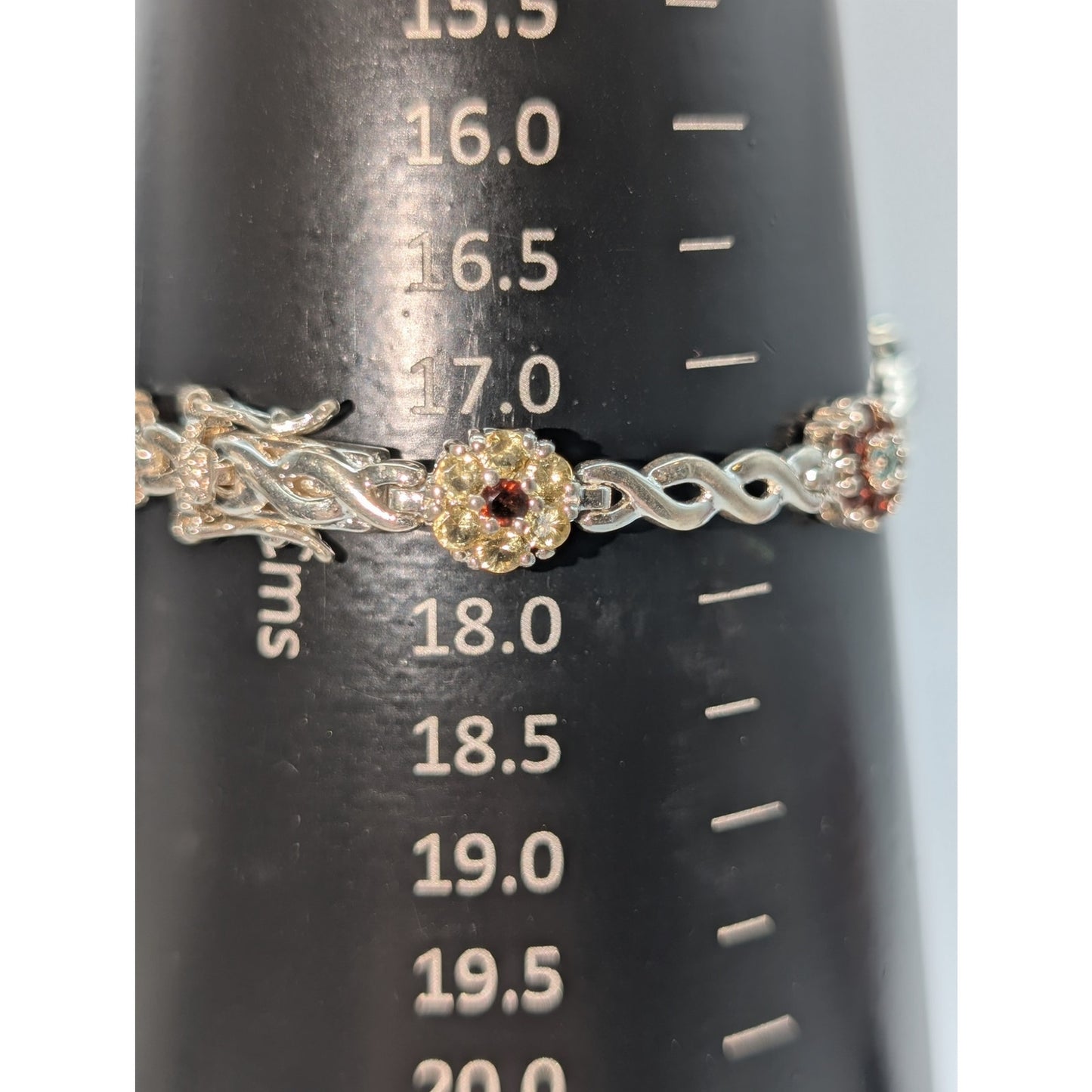 925 Sterling Multi-Color Crystal Flower Cross Over Chain Link Tennis Bracelet