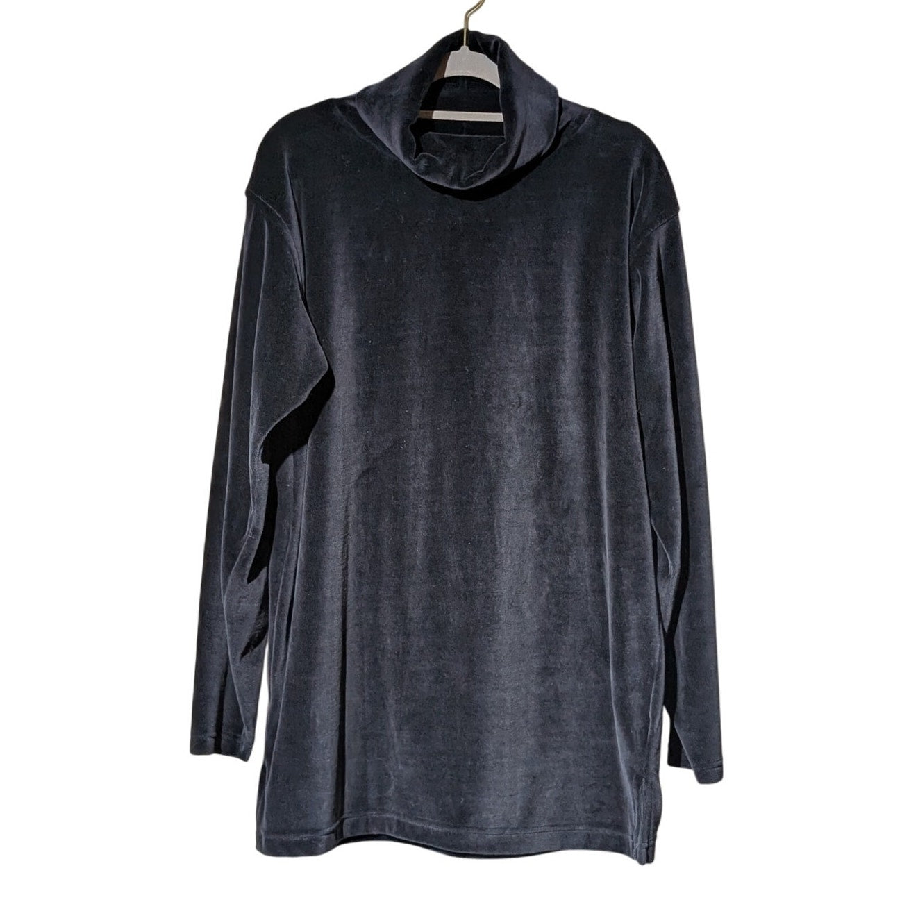 Vtg LizSport Black Velvet/Velour Turtle Neck Long Sleeve Oversize Tunic Sz S