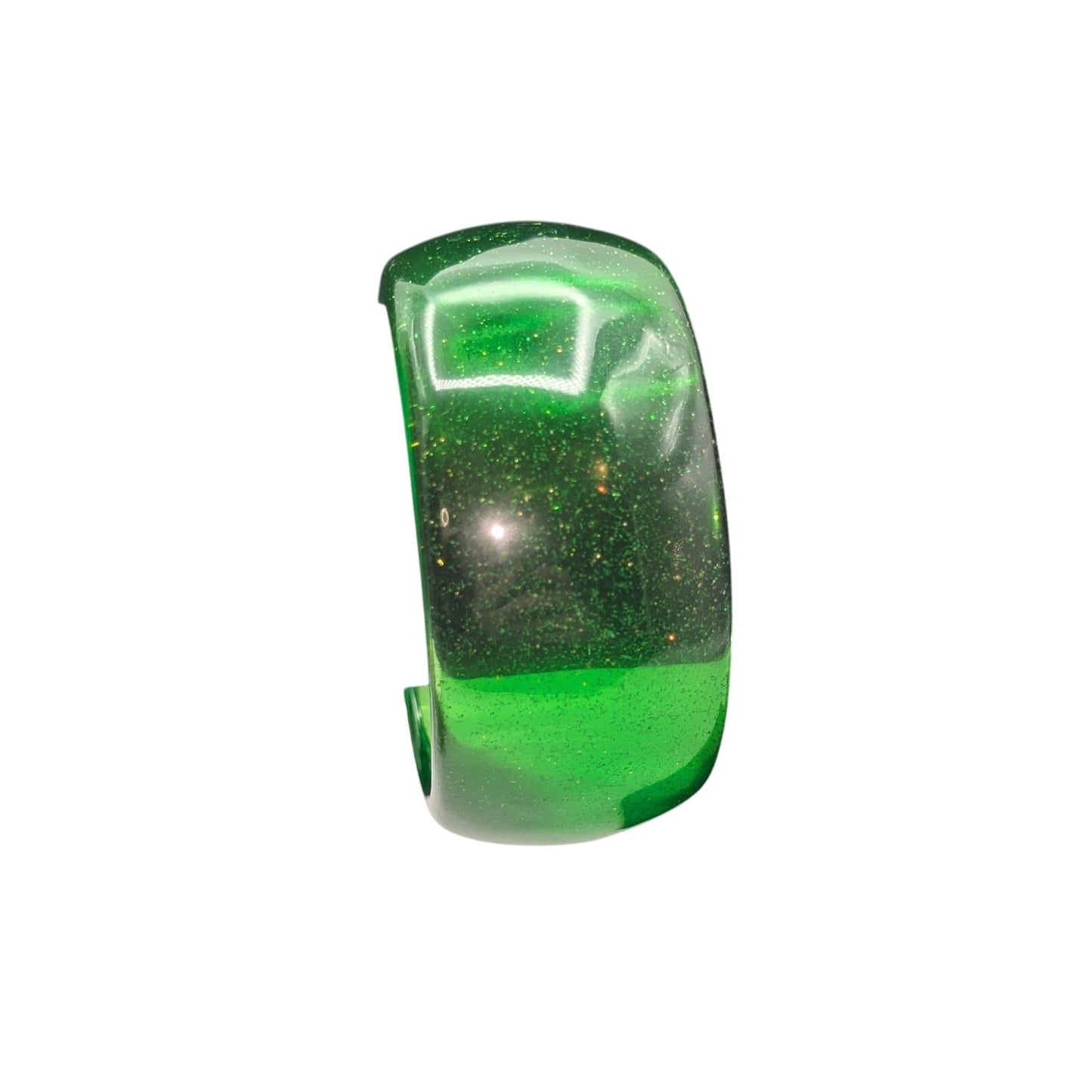Vintage Green 1.5" Wide Lucite Translucent Glitter Sparkle Bangle Bracelet