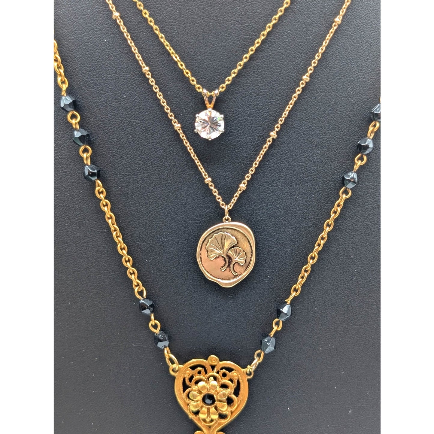 Lot of Four Gold Tone Floral Theme Beaded Necklaces