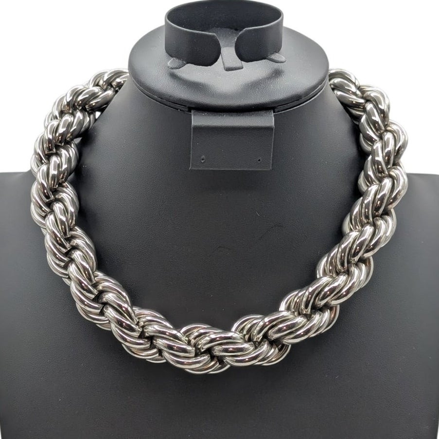 Chunky Heavy 202.63g Silver Tone 20mm Rope Chain 20" Choker Necklace
