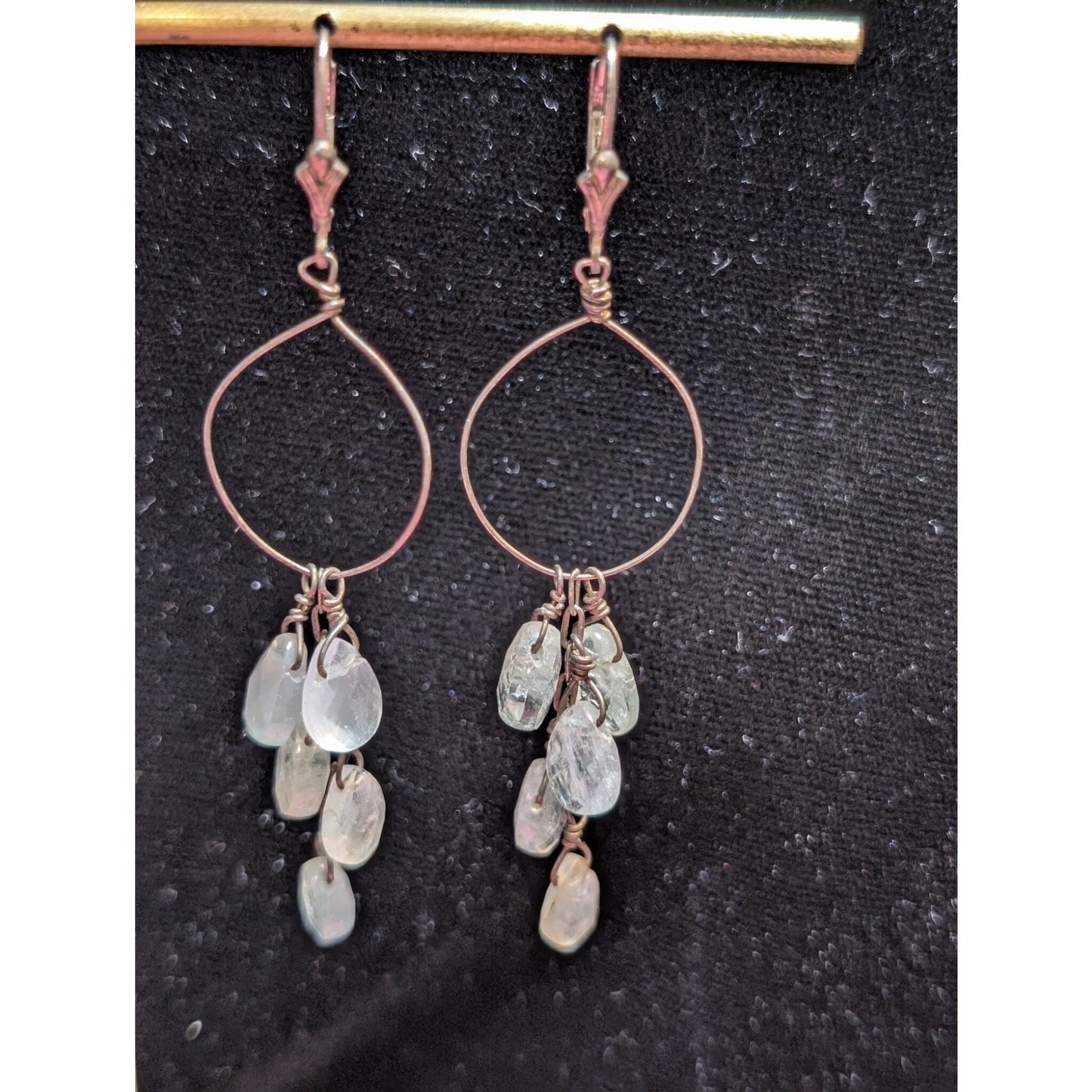 Vintage Aqua Teardrop Briolette Dangle Wire Lever Back Earrings