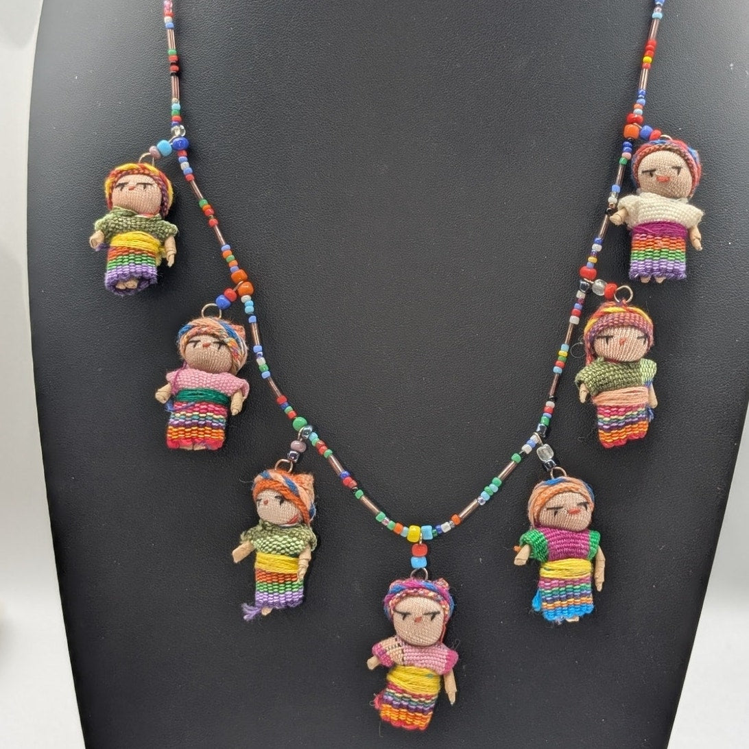 Handcrafted Guatemalan Worry Doll Seed Glass Bead 24.5" Necklace