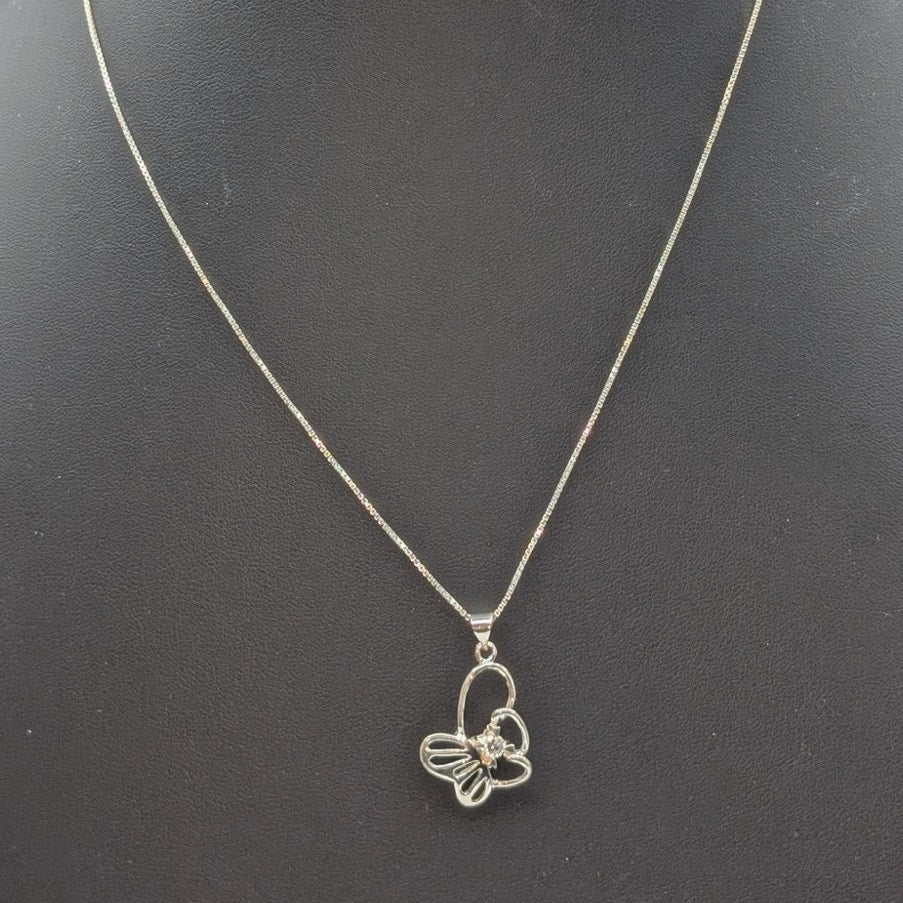 Marked 925 Sterling Silver CZ Butterfly 18"-20" Necklace