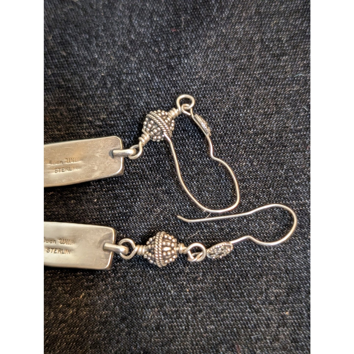 VTG Signed Navajo Juan Willie Sterling Silver Spiny Oyster Dangling Earrings