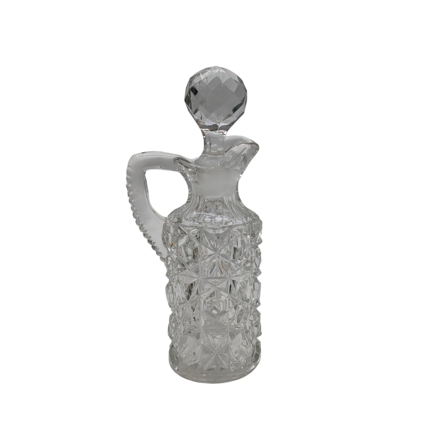 Vintage Clear Cut Glass Cruet W/ Damaged Stopper