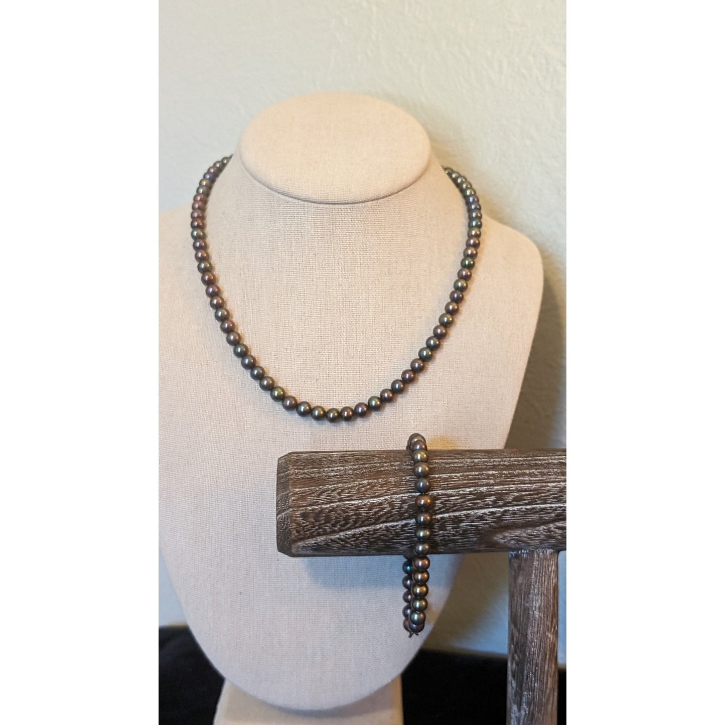 Vintage Sterling 5mm Freshwater Pearl Necklace & Bracelet Set