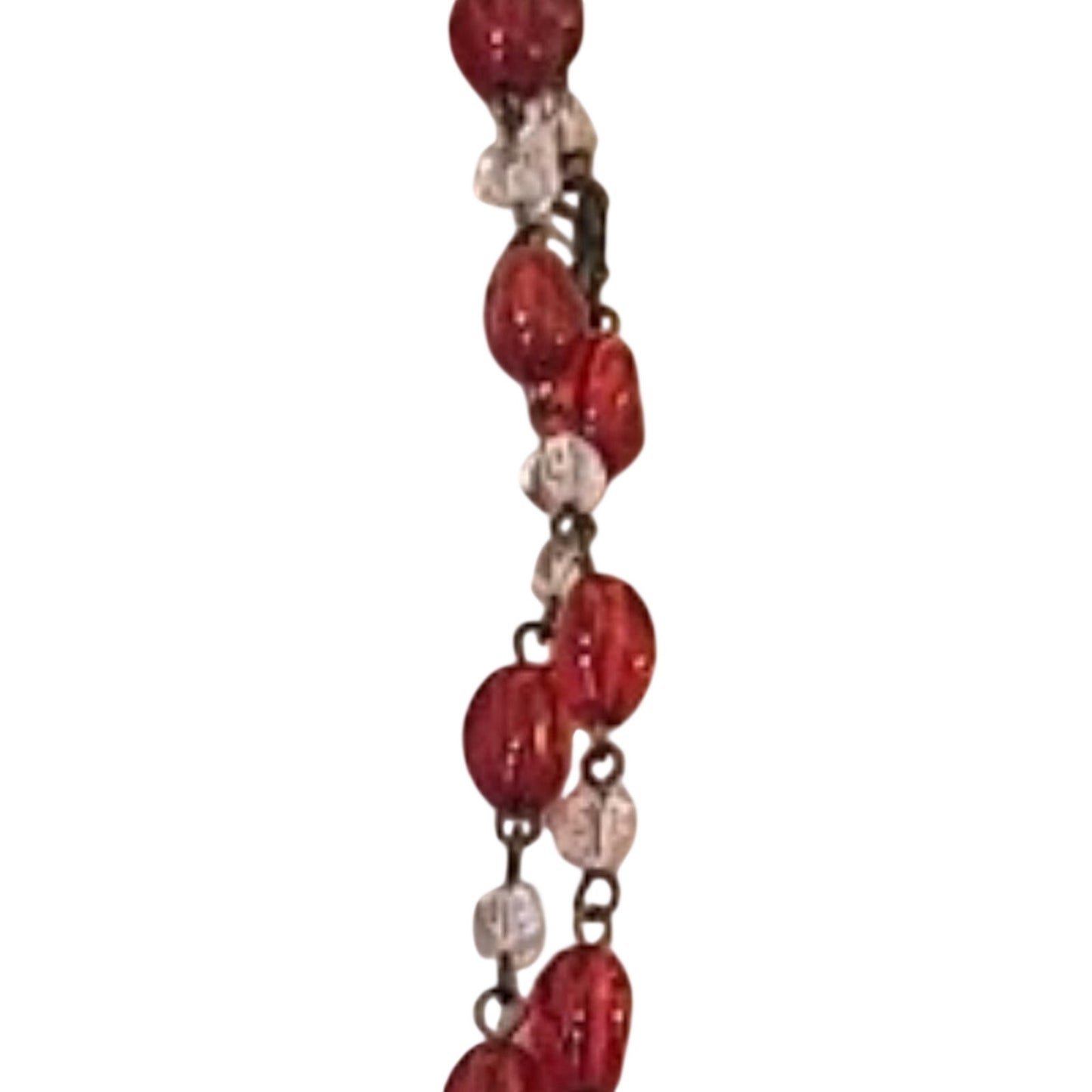 Vintage Red and Clear Glass Bead Rosary Style Chain Necklace