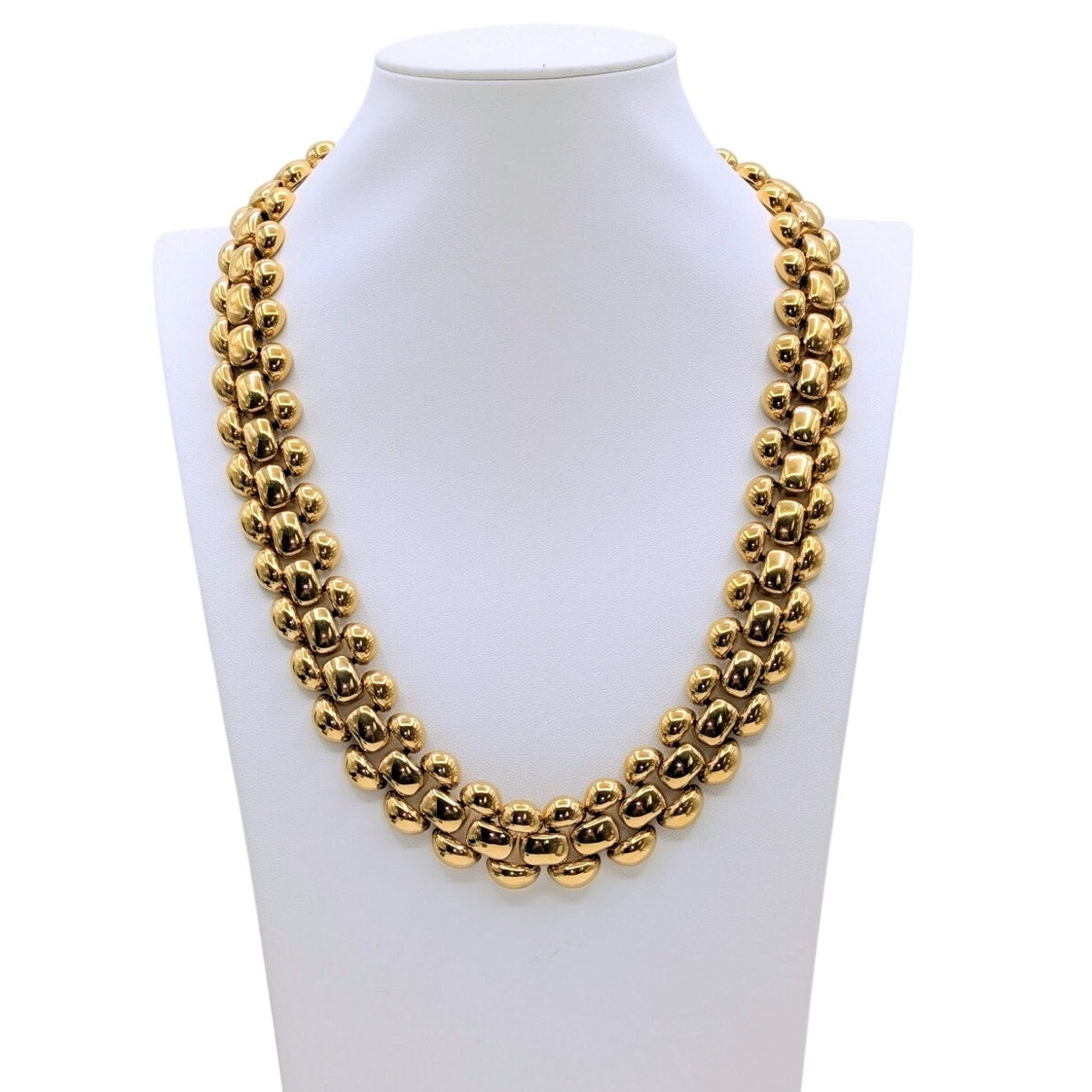 Vtg Napier Heavy Gold Plated Panther Link 1" Wide Fold Over Clasp 23" Necklace