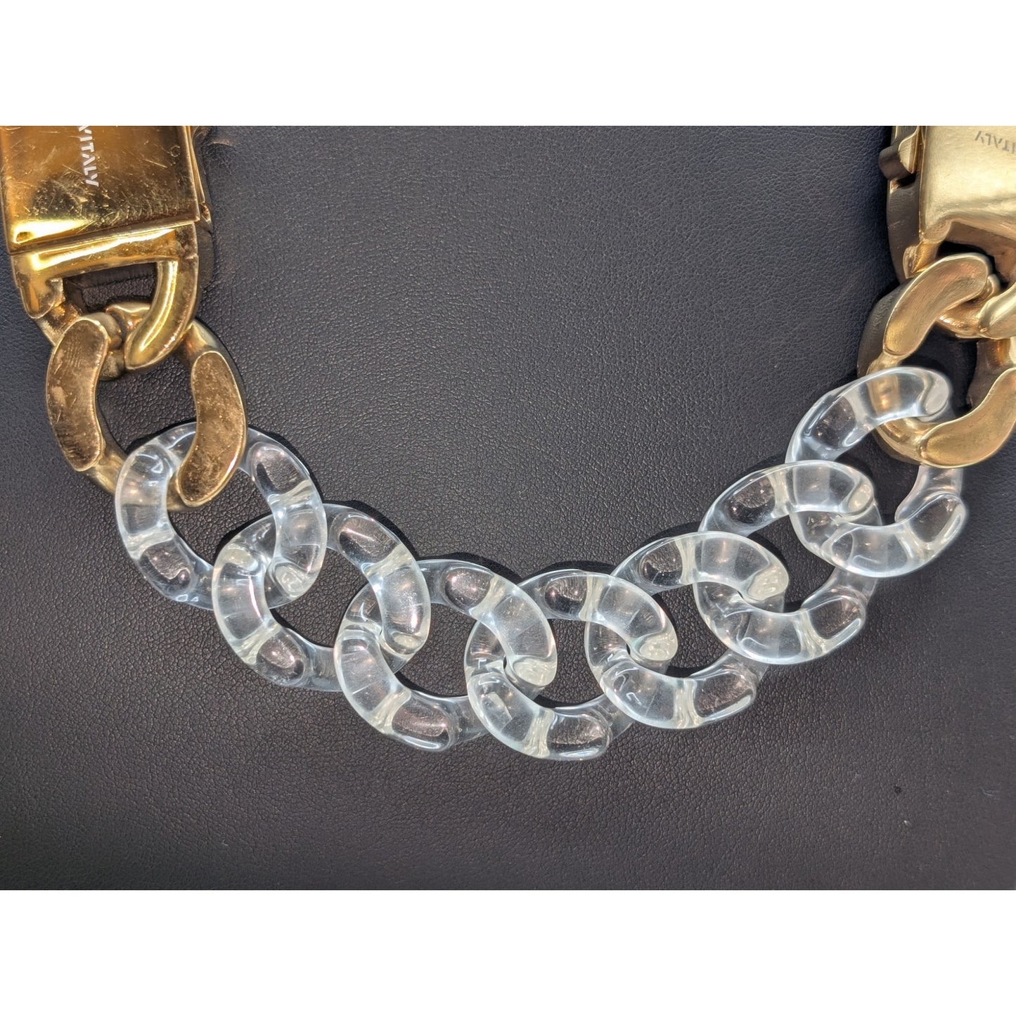 Vitaly Clear Lucite Cuban Chain Gold Tone Buckle Clasp Necklace & Bracelet Set