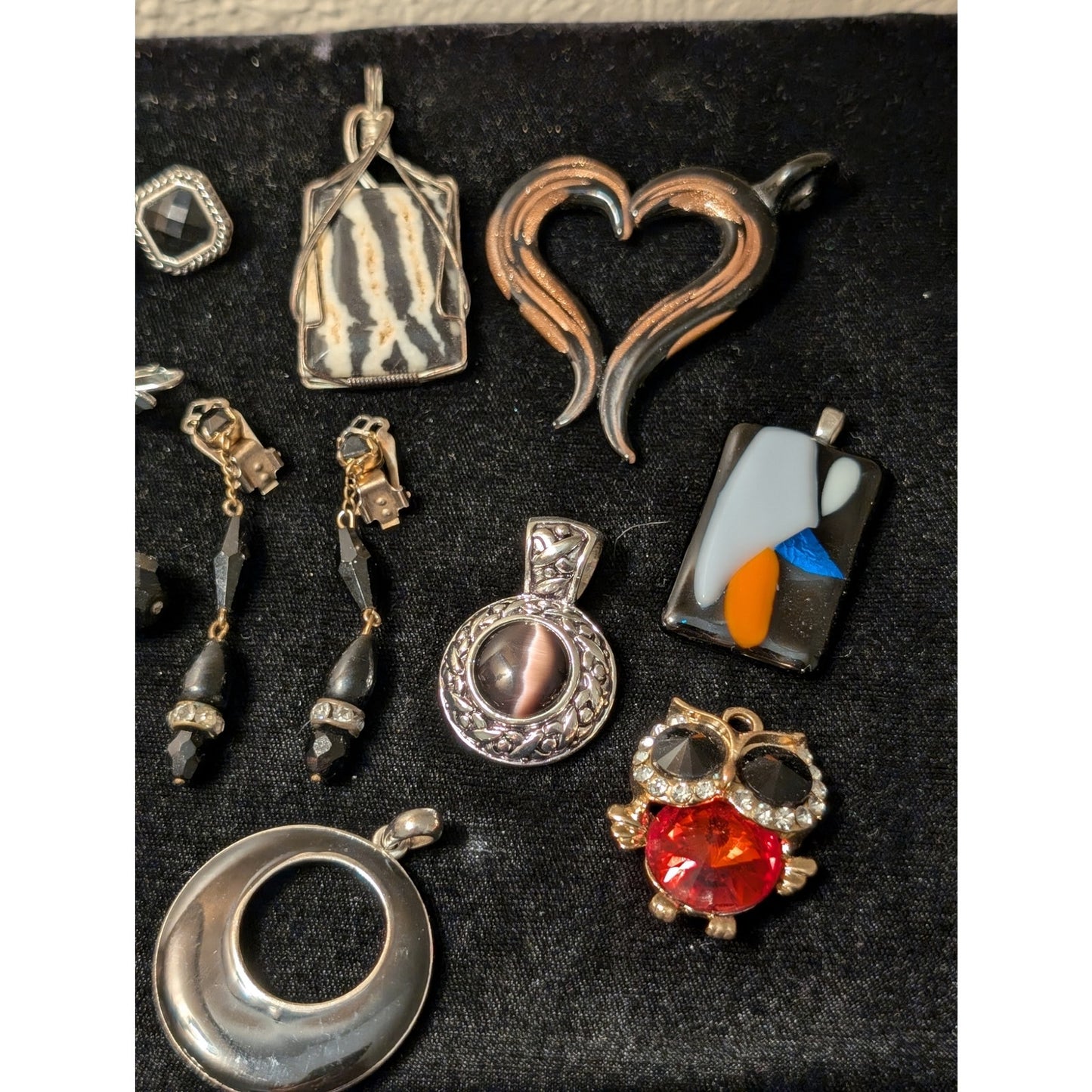 Lot of Vintage Black Theme Clip On Earrings & Pendants