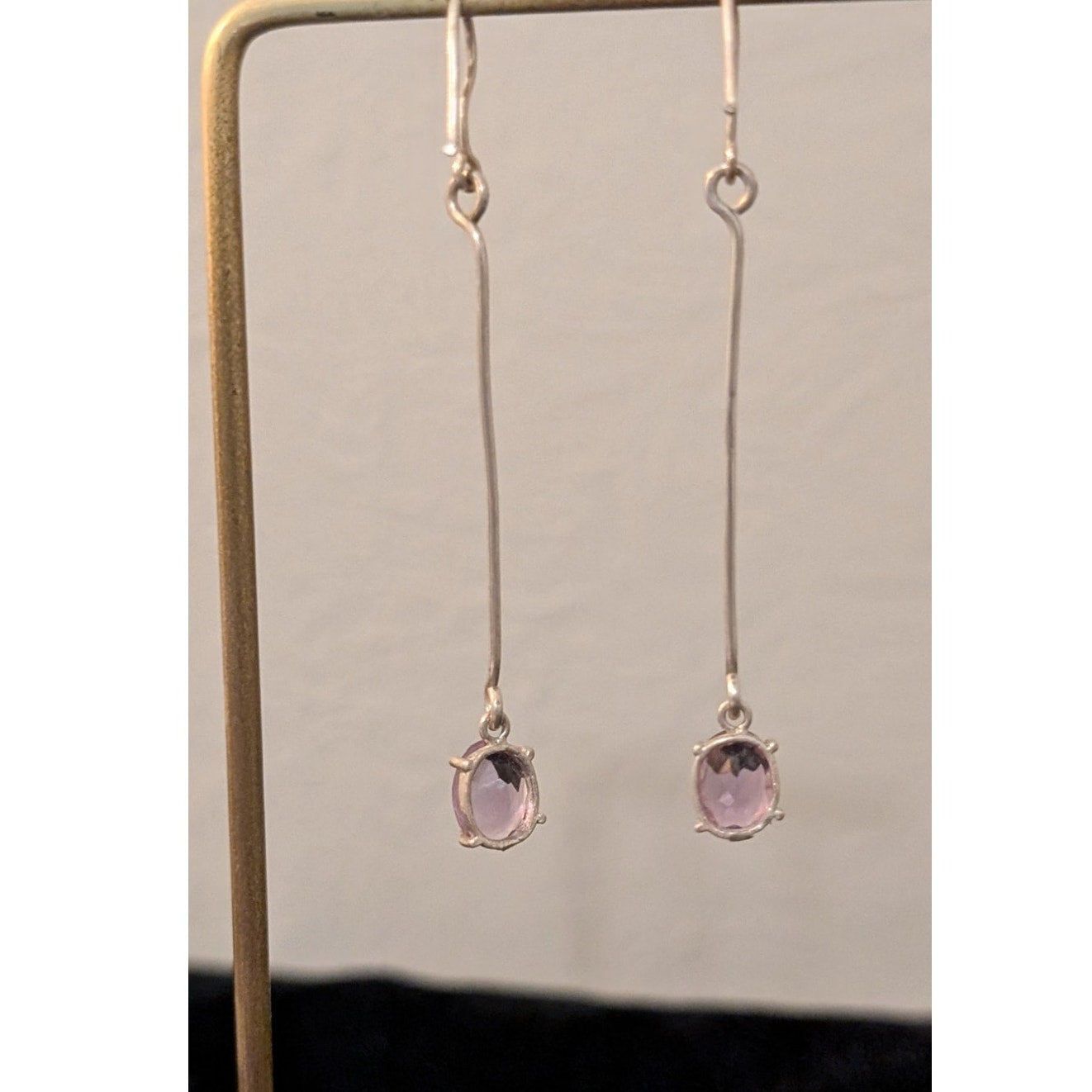 Vintage 925 Sterling Silver Long Bar Drop/Dangle Amethyst Gemstone Earrings