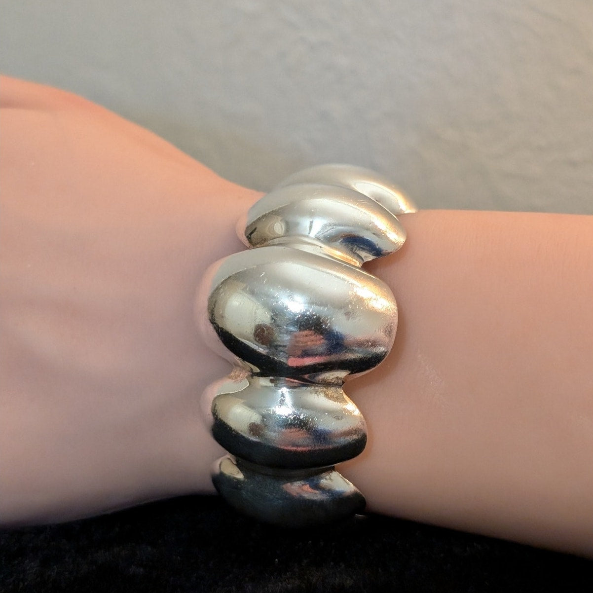 VTG TS-79 Taxco 925 Mexico Modern Sterling Silver Wide Scalloped Cuff Bracelet