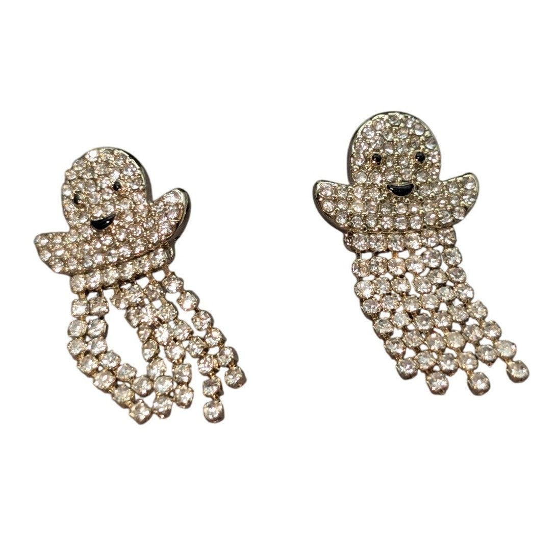 J. Crew Clear Crystal Pave Dangle Fringe Drop Ghost Halloween Pierced Earrings