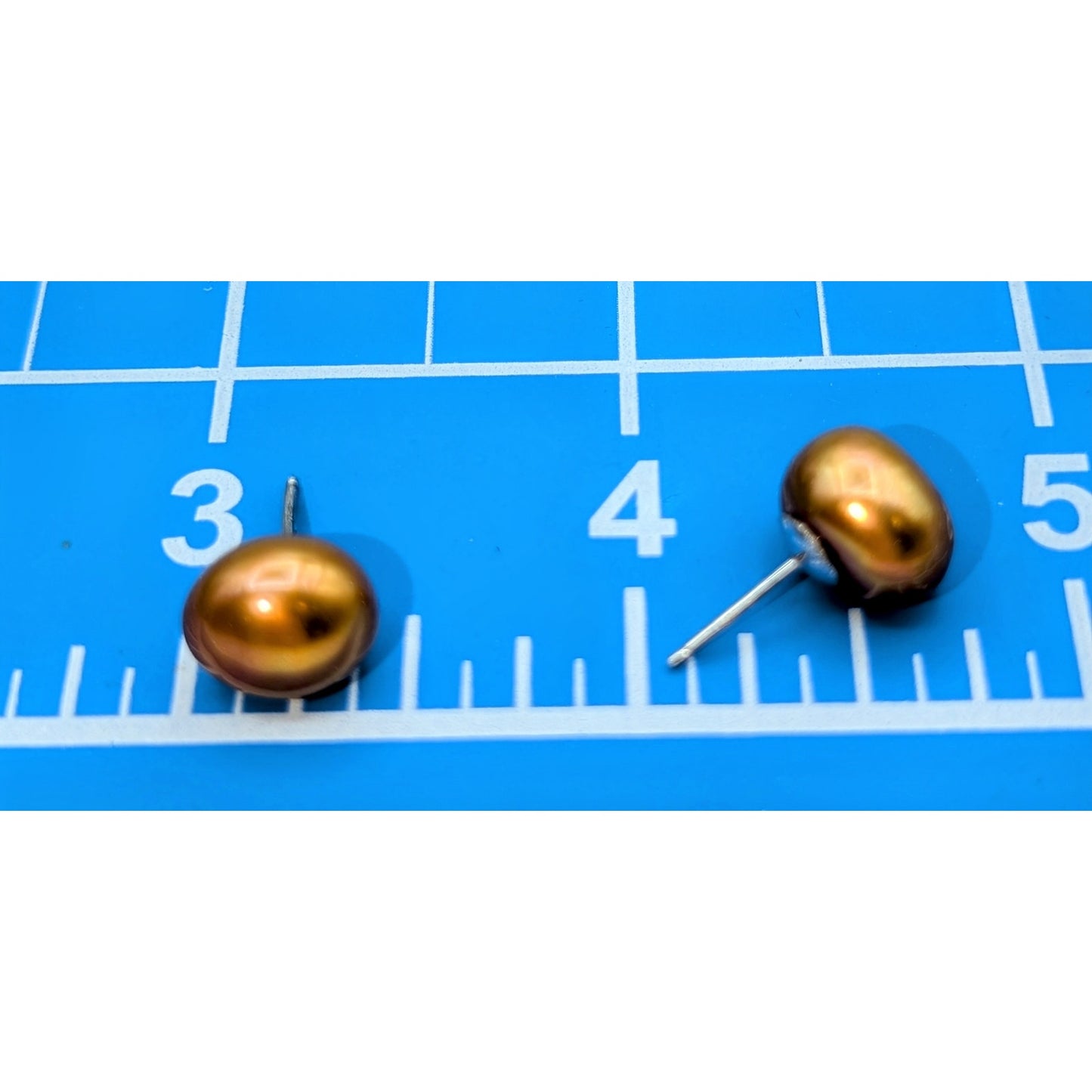 925 Sterling Silver Freshwater Copper 11mm Pearl Stud Earrings