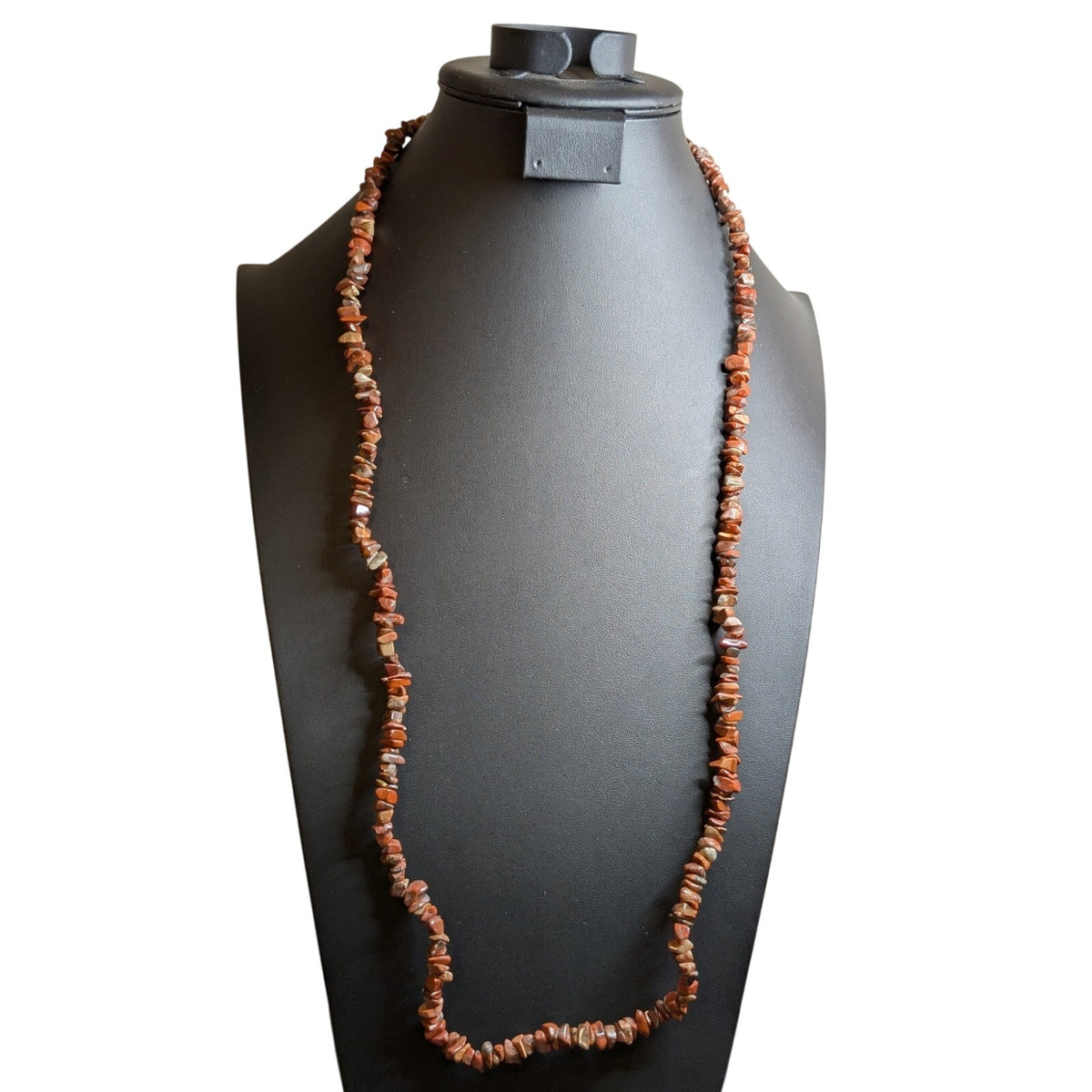 Vintage Brownish Red Gemstone Chip Bead 34" Strand Necklace
