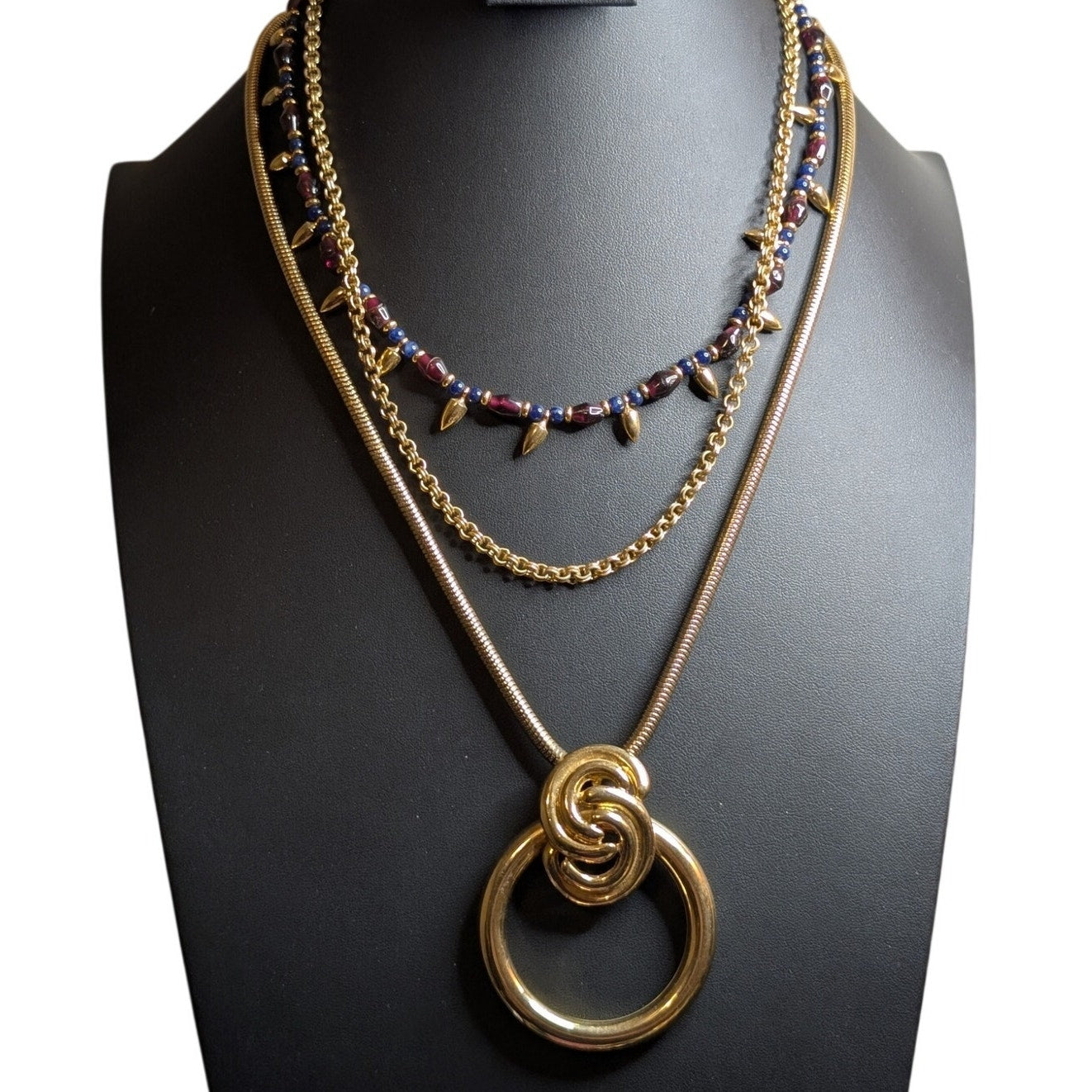 Layered Look Three Necklace Gold Tone Edgy Theme Lot