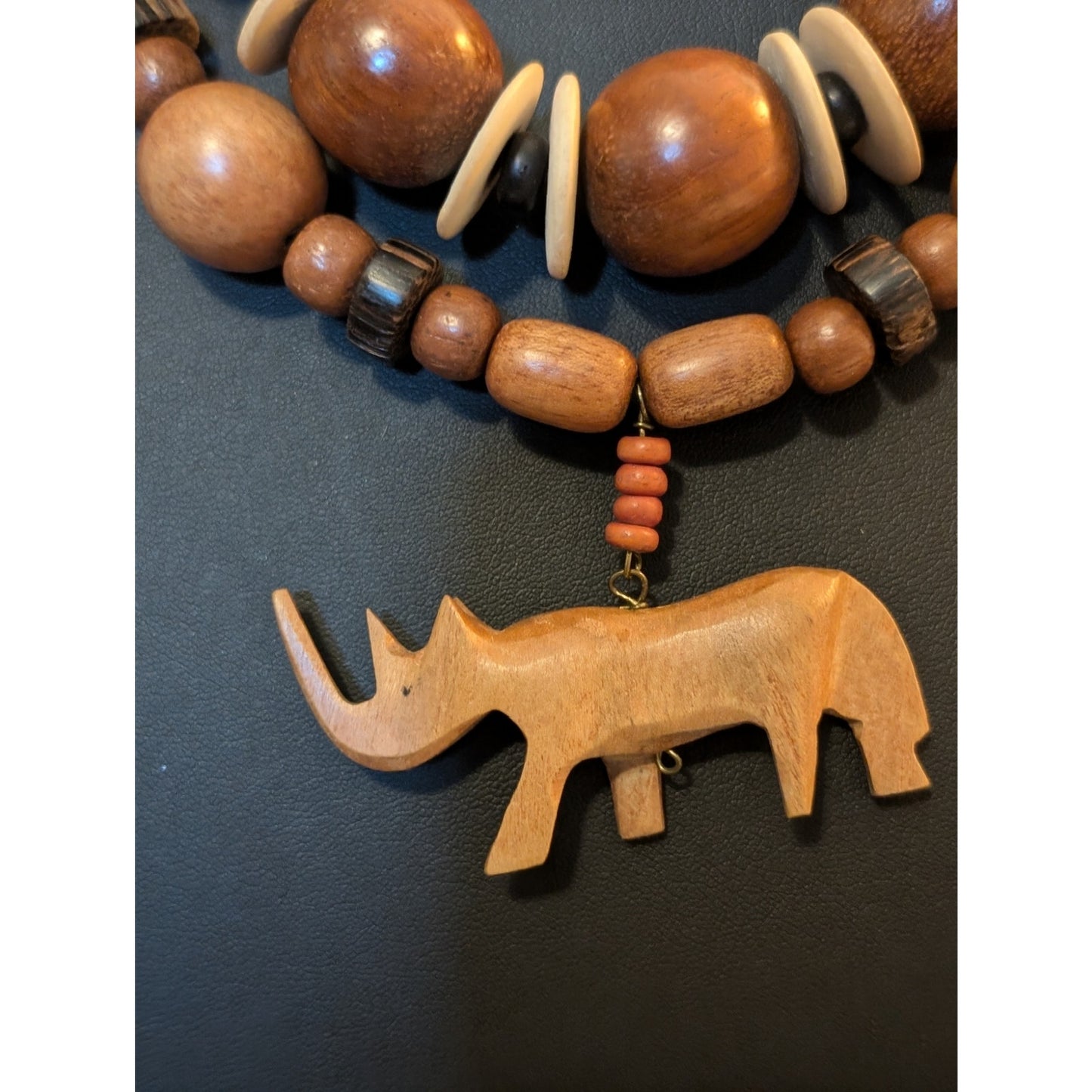 Lot of Two Vintage Tribal Ethnic Wooden Carved Animal Bead Necklaces