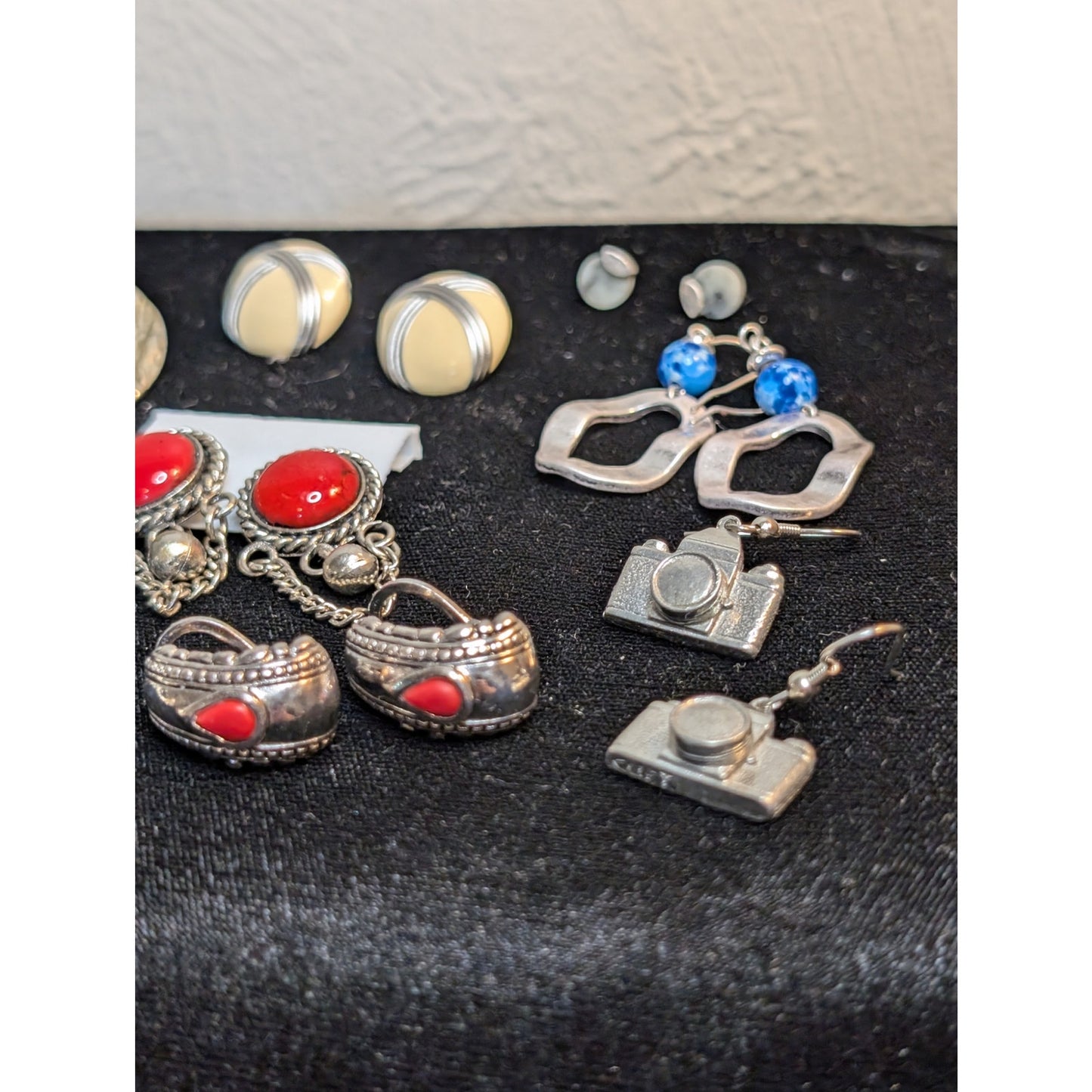 Fourteen Silver Tone Red White Blue Theme Pierced Earring Jewelry Lot
