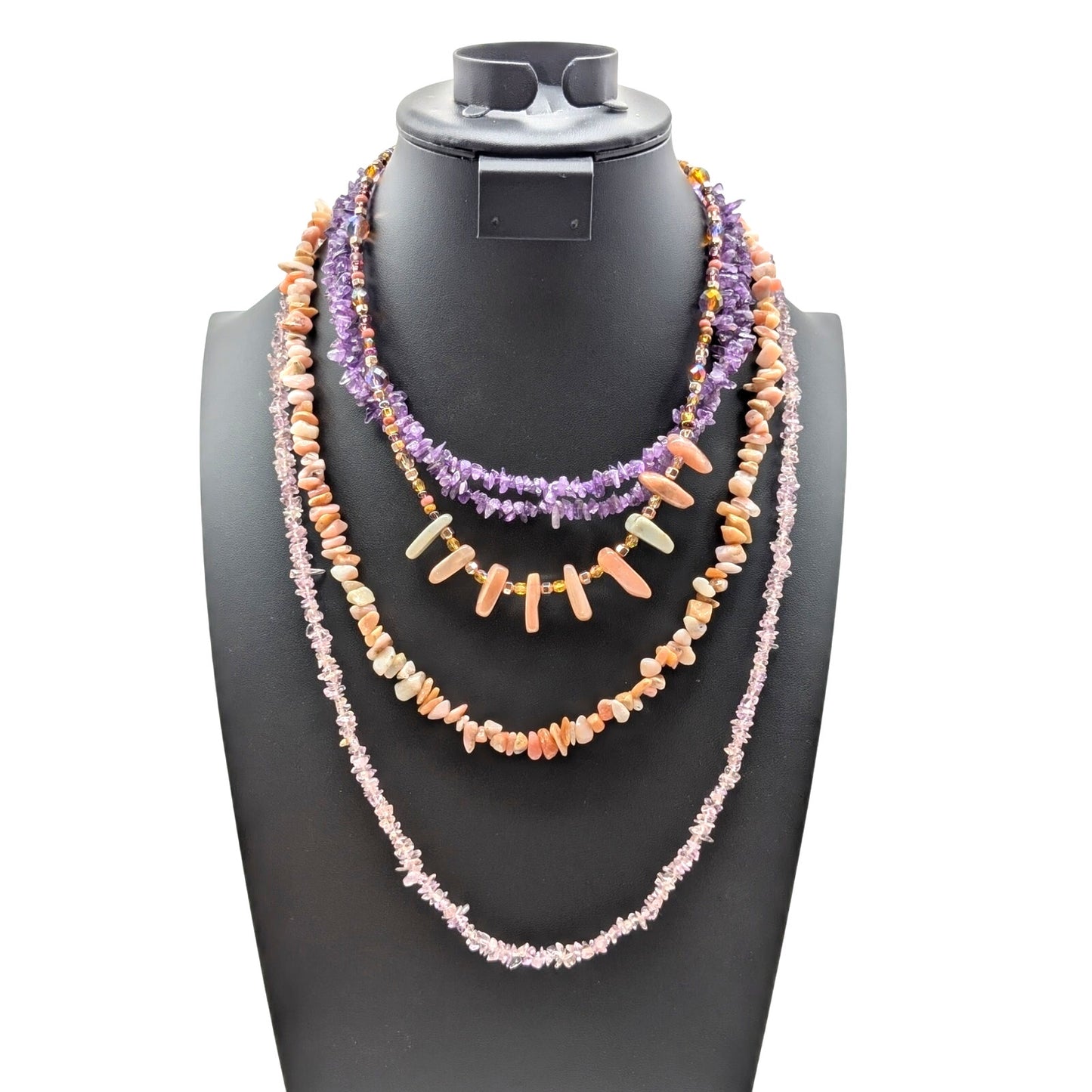 Lot of Four Stone Chip & Crystal Bead Necklaces