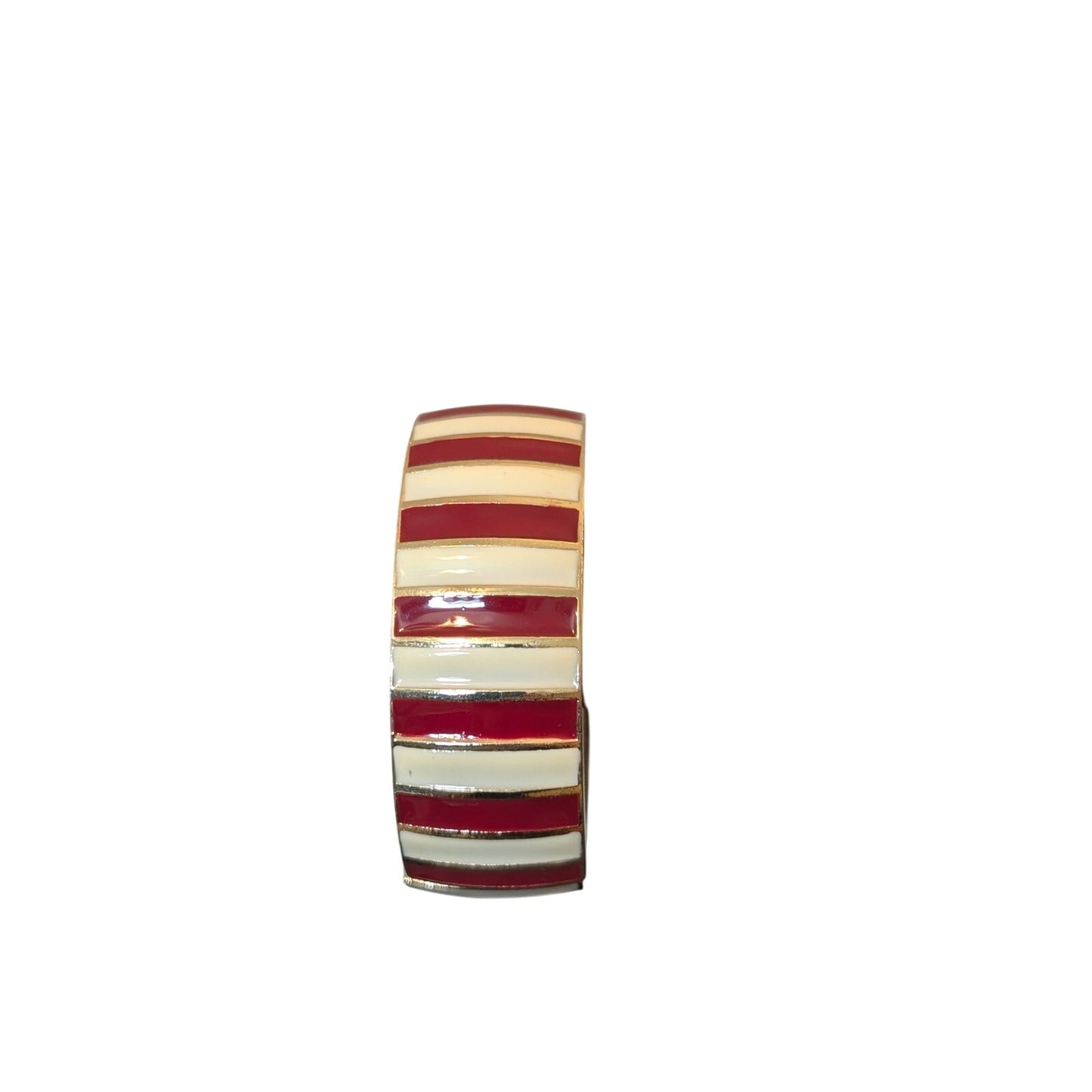 Red Cream Stripe Gold Tone Oval Clamper Style Bangle Bracelet