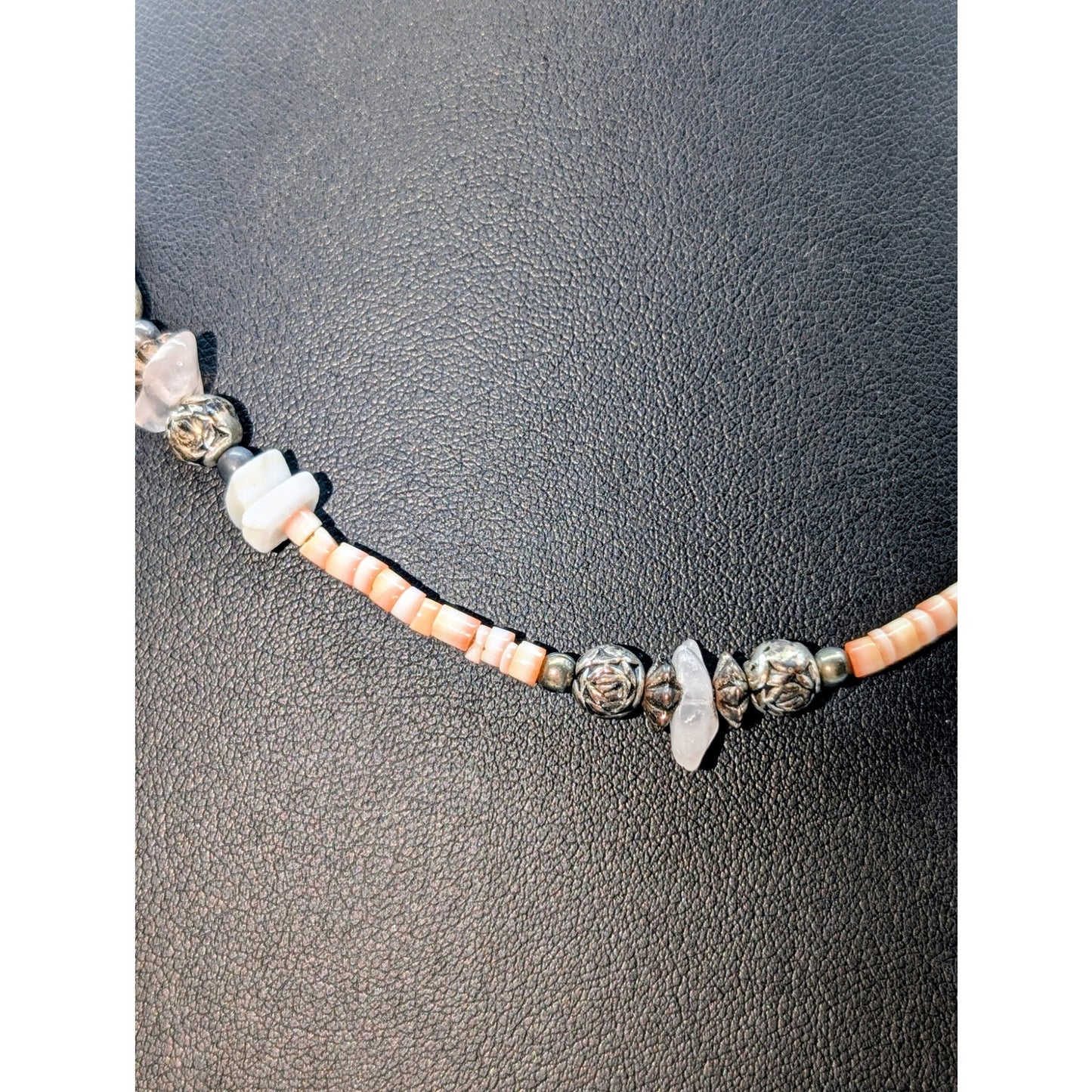 Vintage Liquid Silver Pink Shell Heishi Bead 17" Necklace