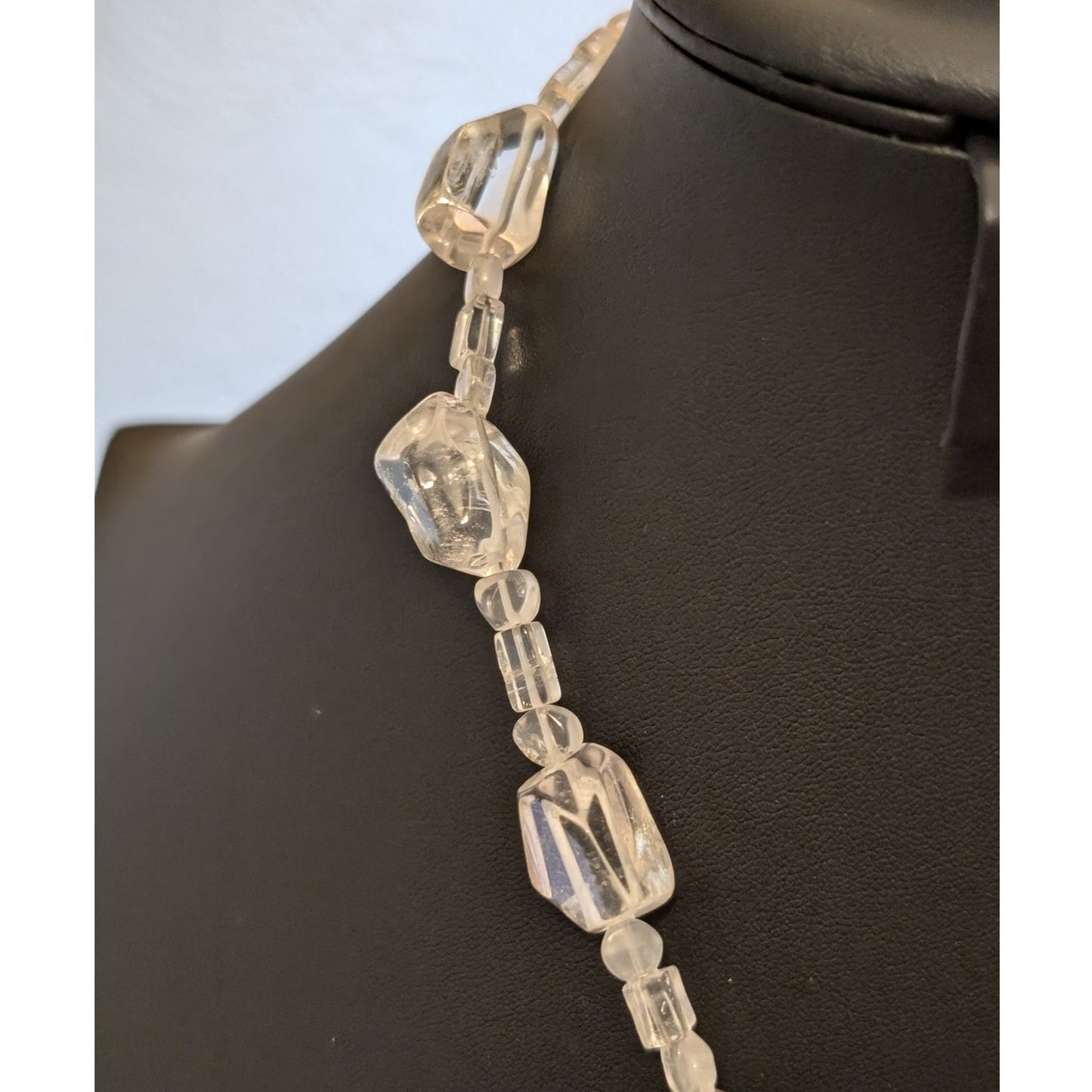 Polished Rock Quartz 925 Sterling Silver W/ Peridot Moonstone Pendant Necklace