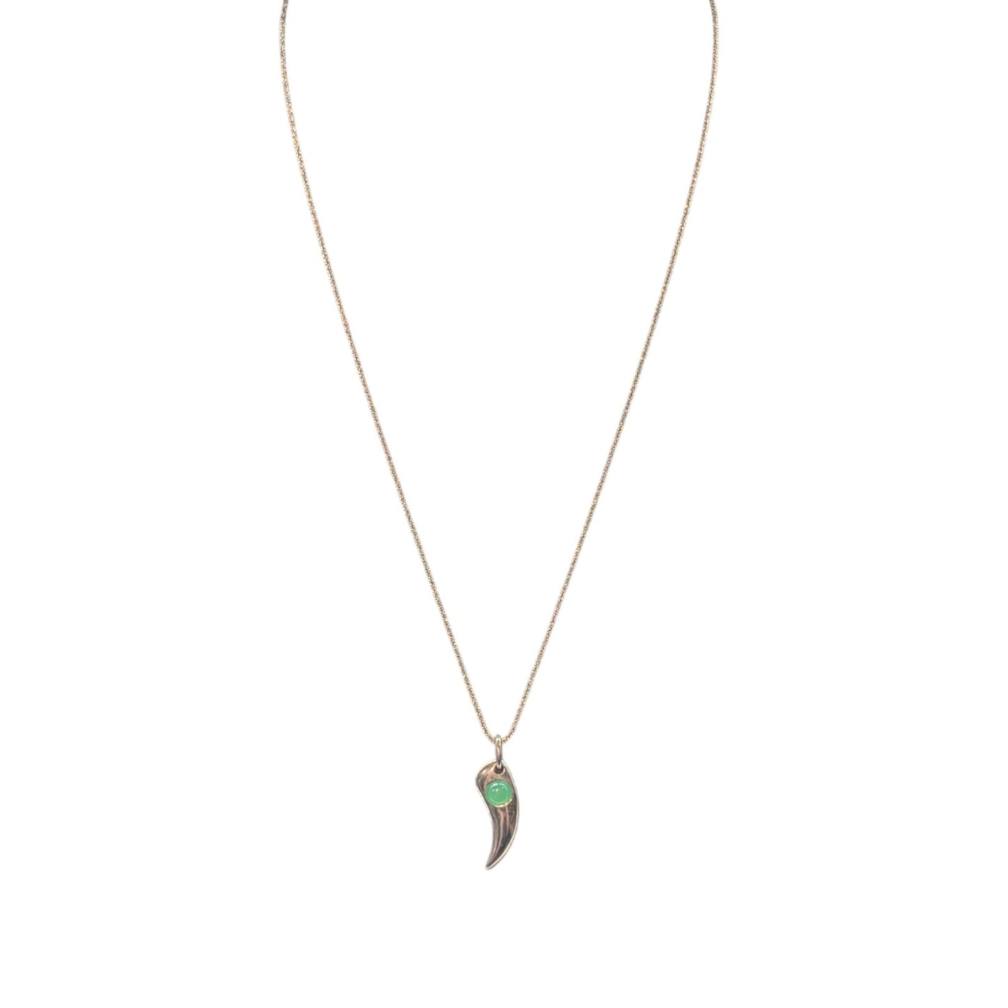 Green Glass 925 Sterling Silver Fang Pendant Margarita Chain 24" Necklace