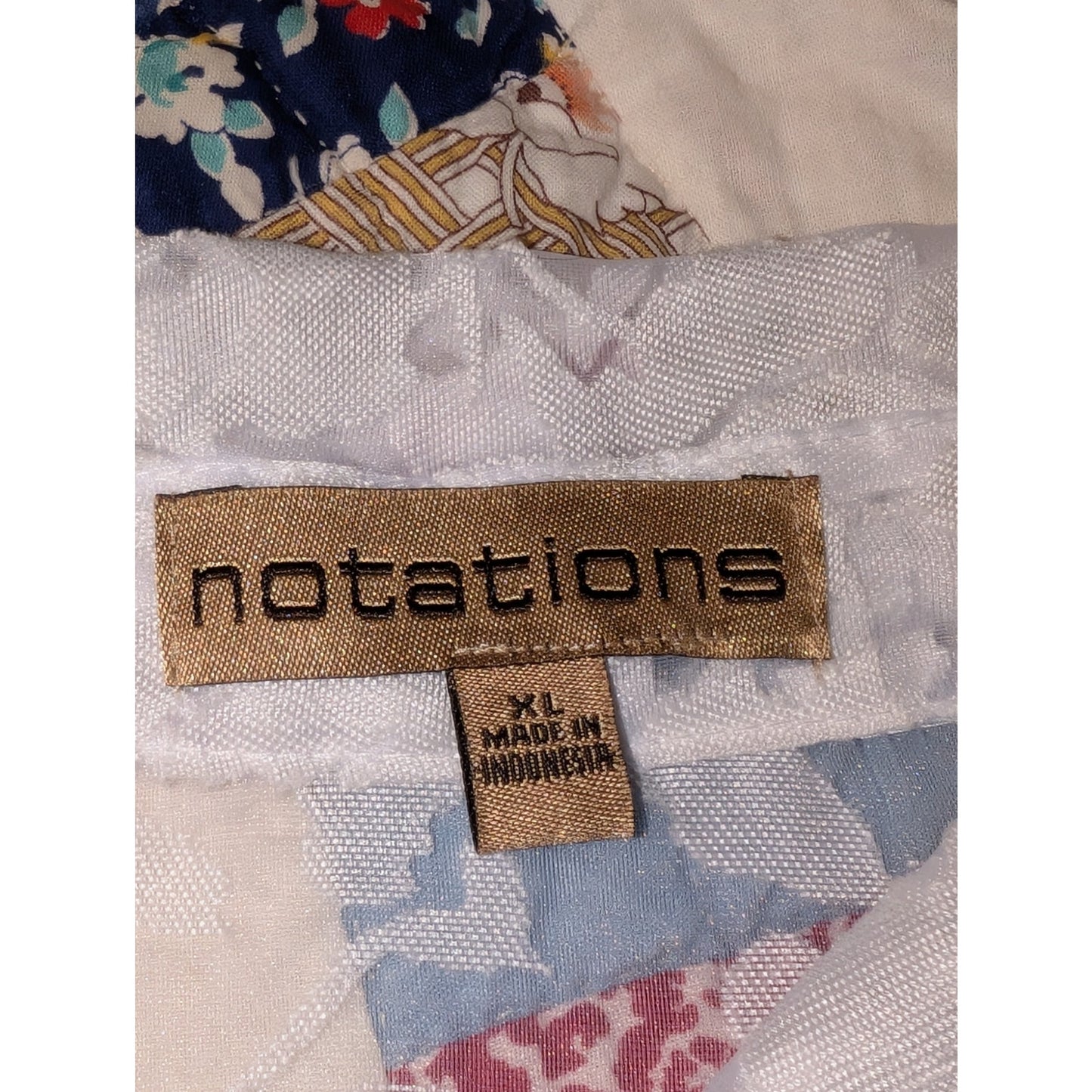 Notations Vintage White Cut Out Lace Button Front 3/4 Length Sleeves Shirt Sz XL