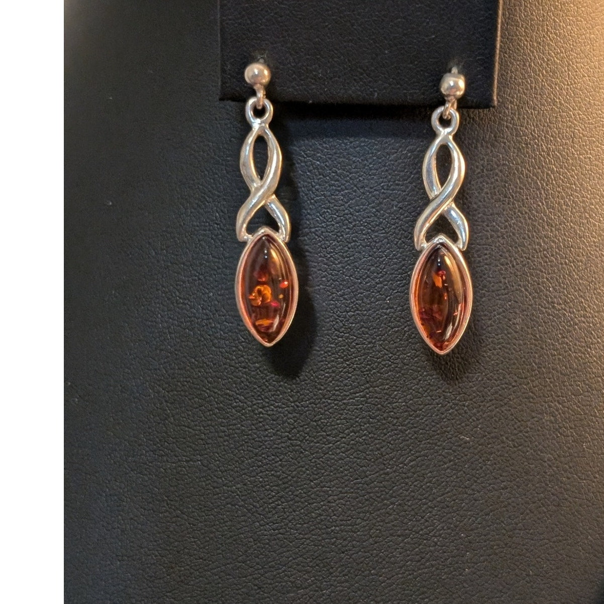 Vtg Natural Marquis Shape Baltic Amber 925 Sterling Silver Necklace/Earring Set
