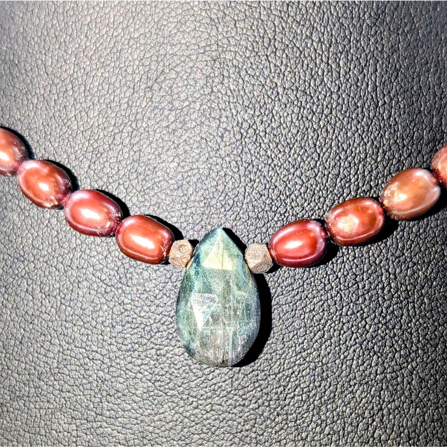 Copper Freshwater Pearl Labradorite Crystal Silver Toggle Clasp 16.25" Necklace