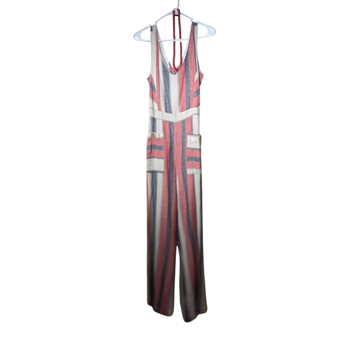 Indigo Rein Linen Blend Stripe Cut Out Tie Back Jumpsuit Womens Sz M