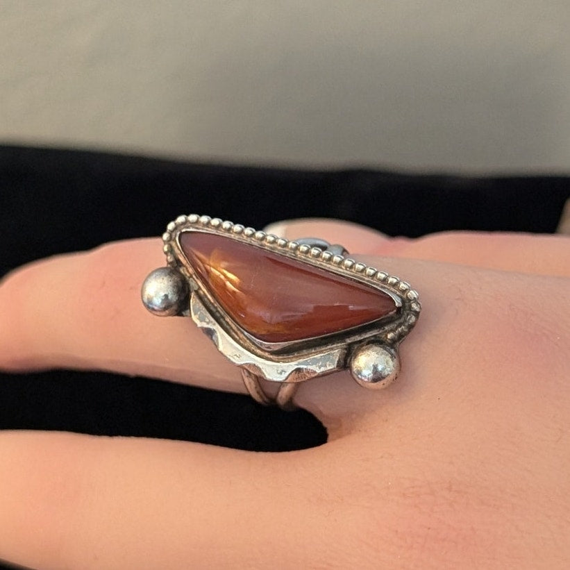 Vintage Navajo Native American Red Stone 925 Sterling Silver Ring Size 6.5