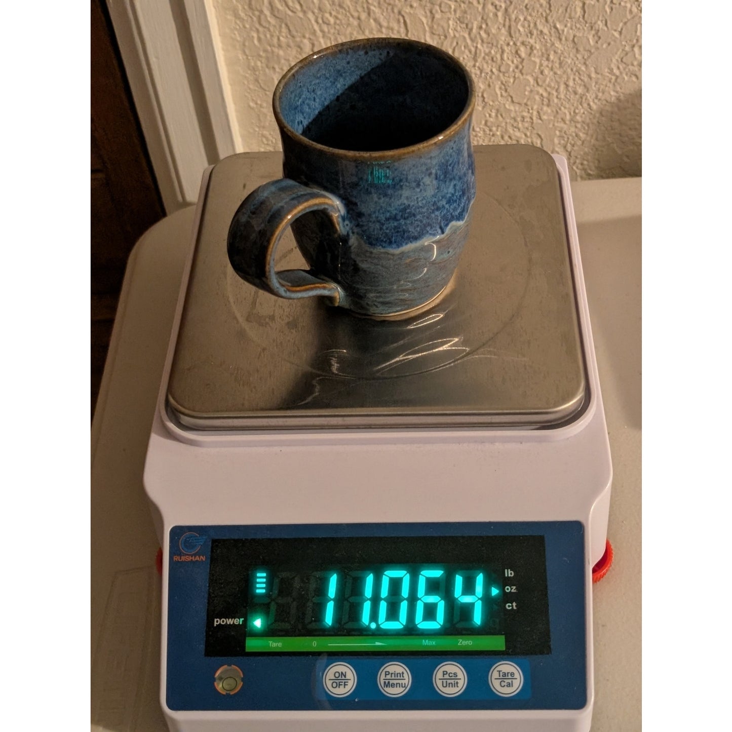 Signed Blue Waves Hand Thrown Pottery Coffee Mug