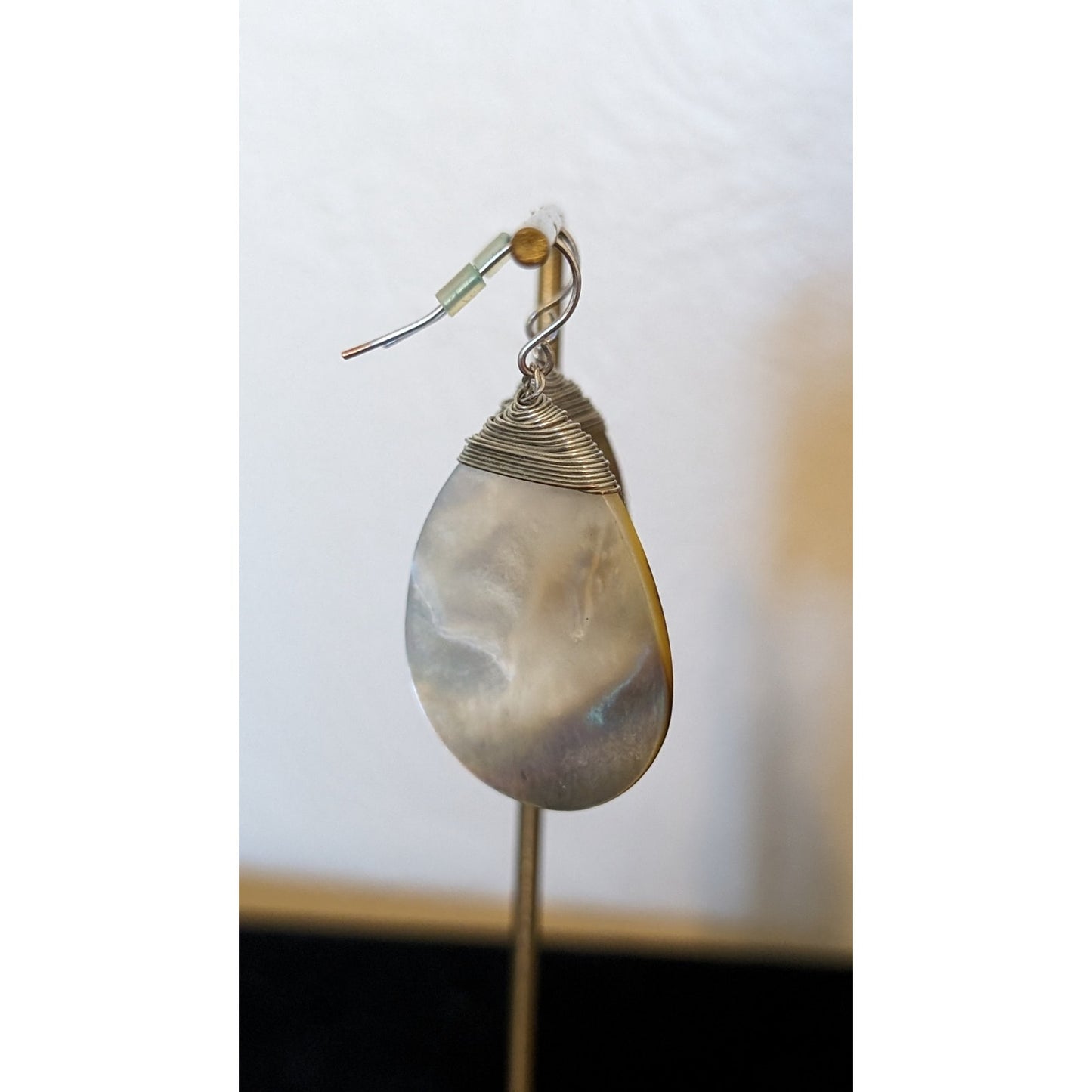 Abalone Mother of Pearl Teardrop Silver Wire Wrapped Earrings
