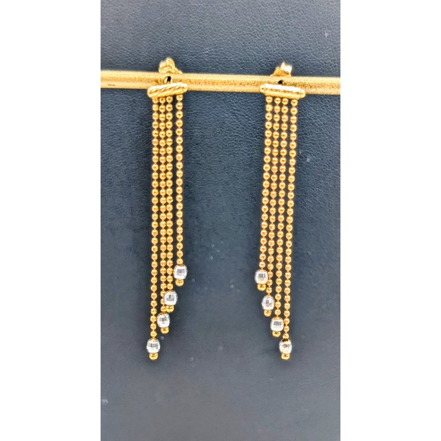 18K Gold RCI Roberto Coin Graduated Chain Dangle Two Tone Pierced Earrings 3.71g