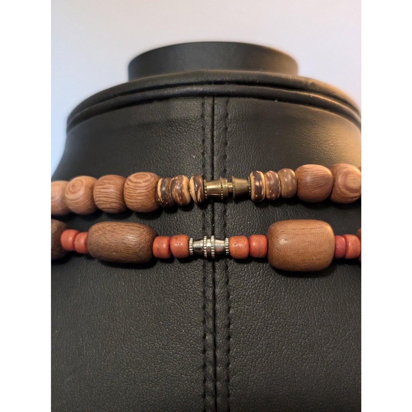Lot of Two Vintage Tribal Ethnic Wooden Carved Animal Bead Necklaces