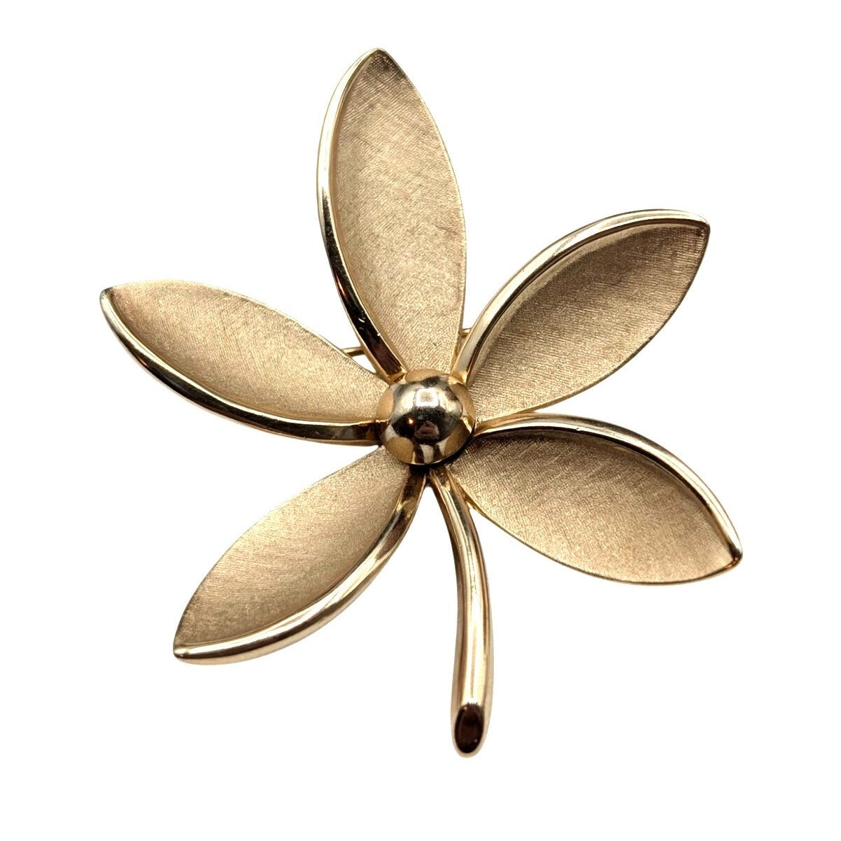 Vintage 60s Crown Trifari Brushed Gold Tone Flower Brooch