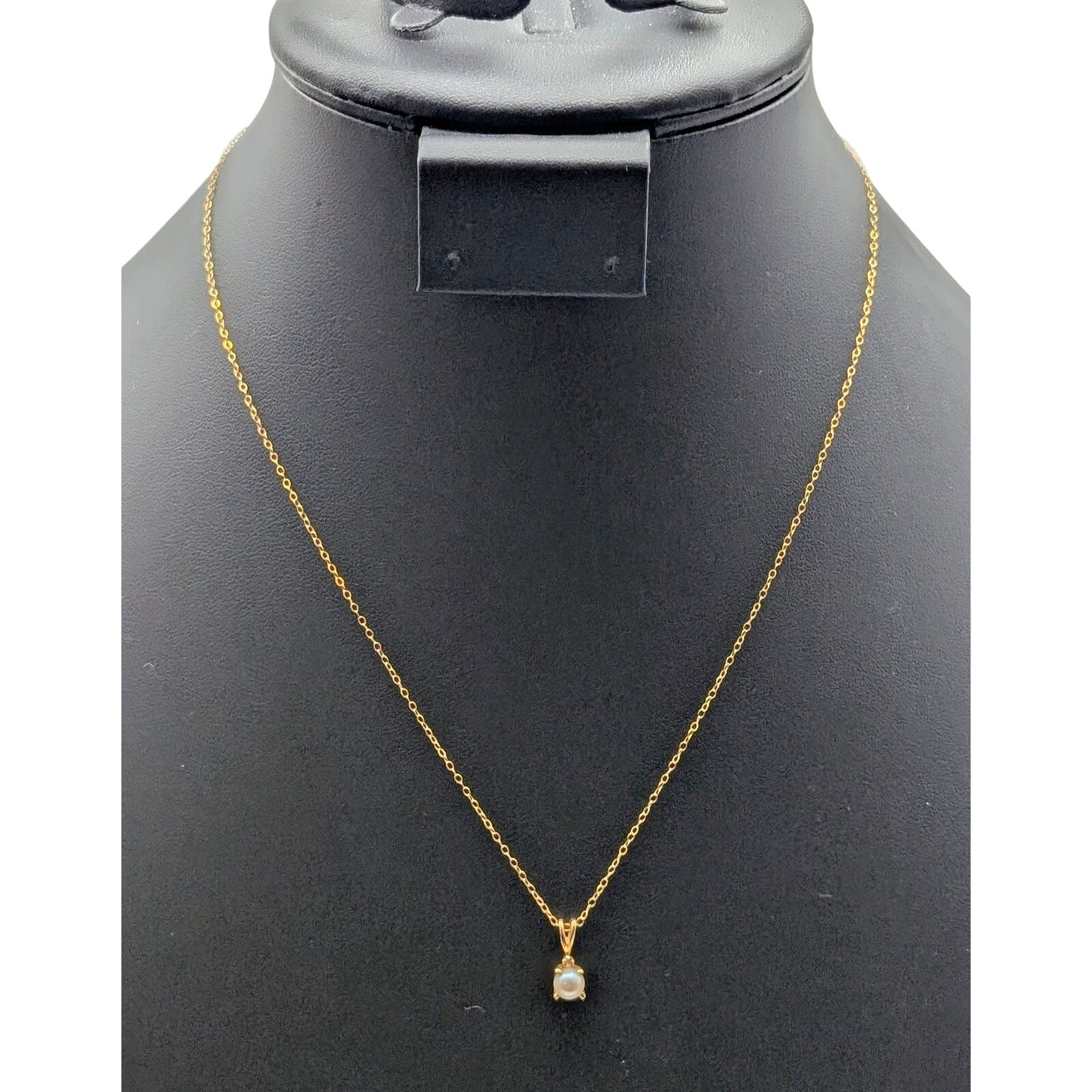 14K Yellow Gold Approx. 5mm Genuine Pearl & Diamond Pendant Chain 18" Necklace