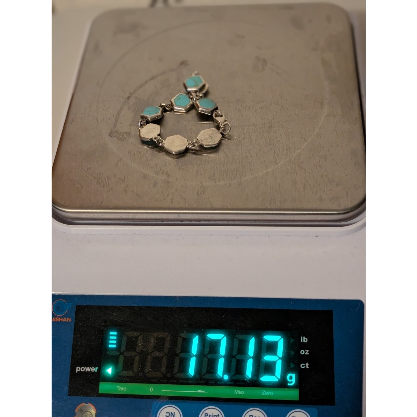 Vintage 925 Sterling Silver Hand Set Turquoise Inlay Station Chain Bracelet