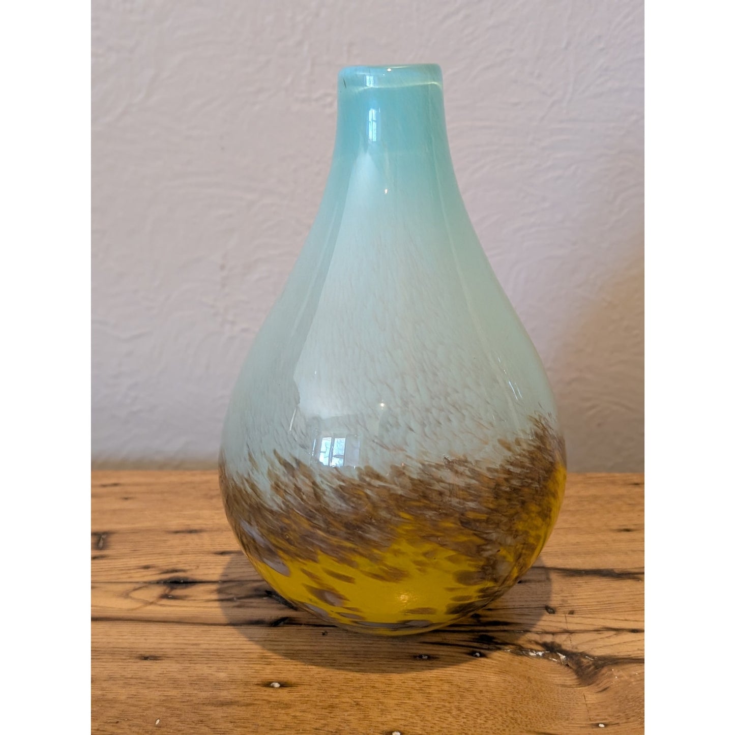 Blue Yellow Gold Art Glass Bulbous Vase