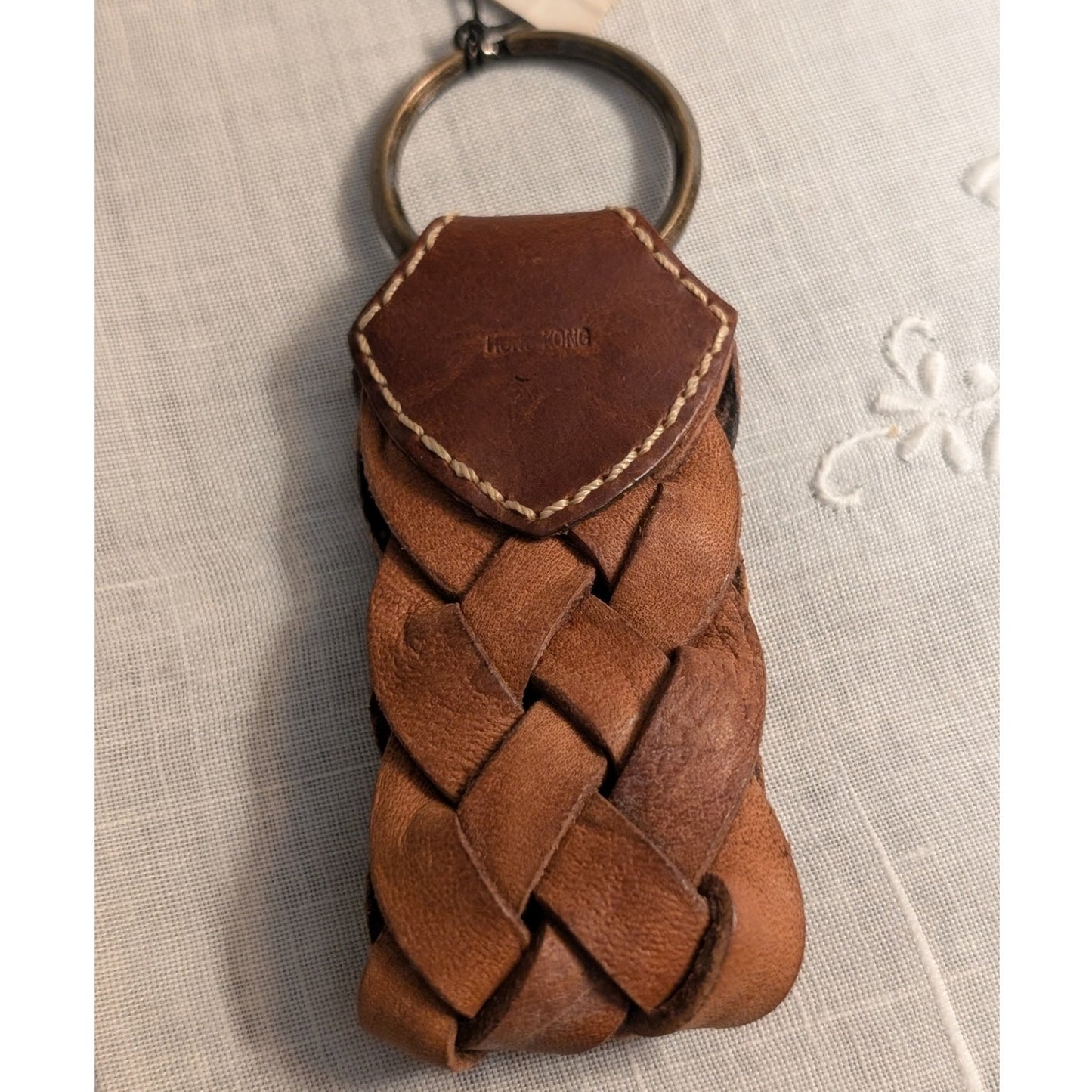 Vintage Fossil Braided Leather Key Chain NWT