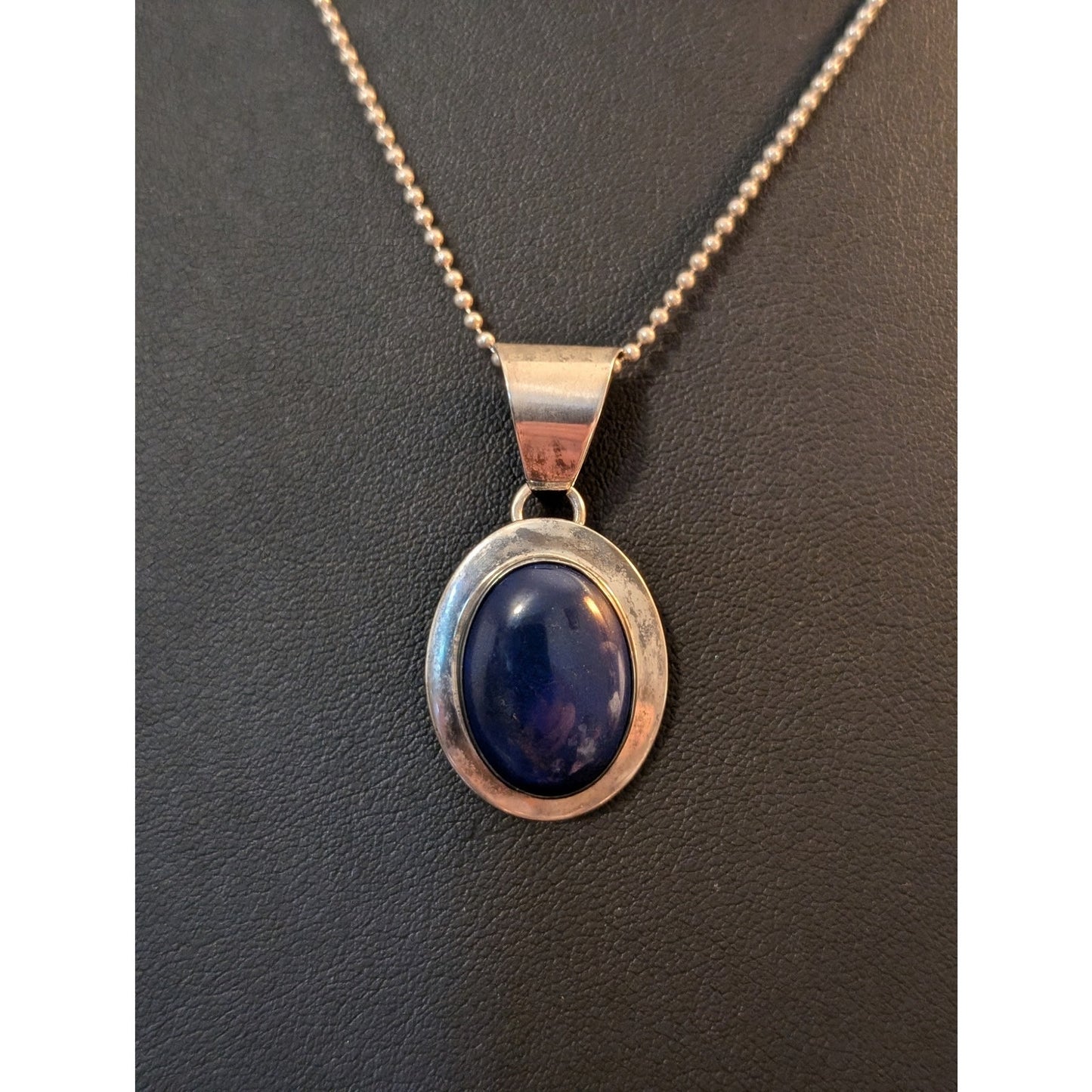 Vintage Sterling Blue Stone Pendant Bead Ball Sterling Chain Necklace